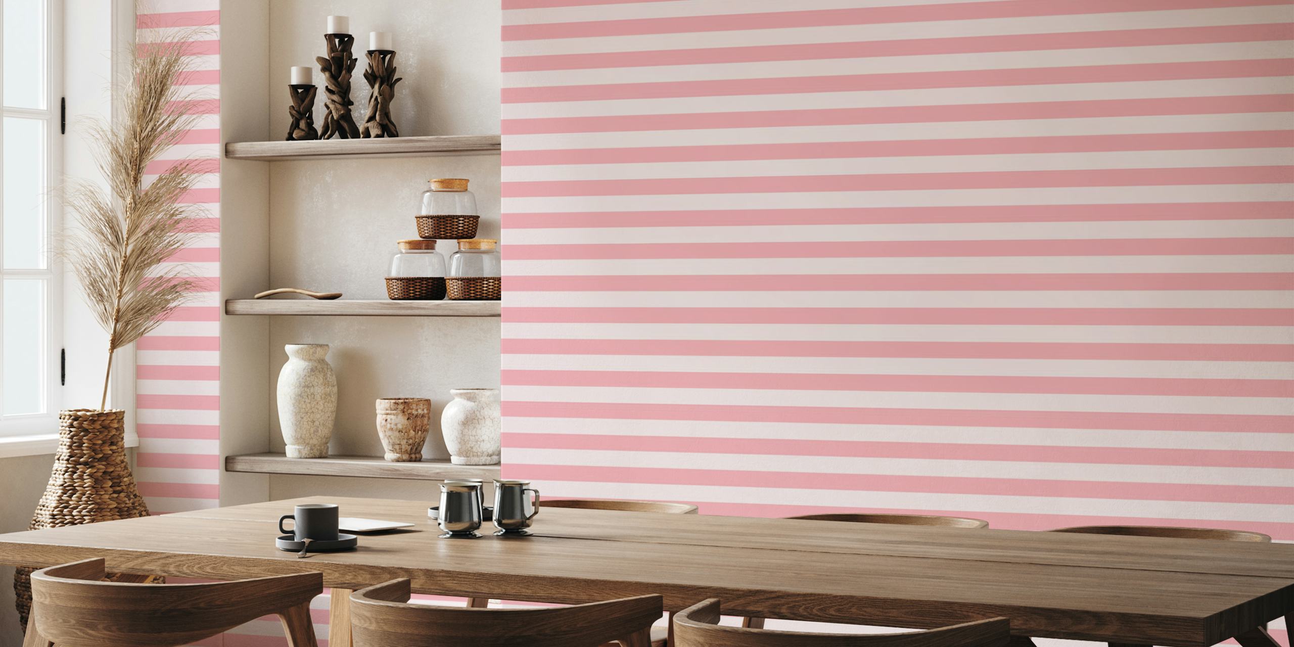 Pink horizontal stripes wallpaper in a room