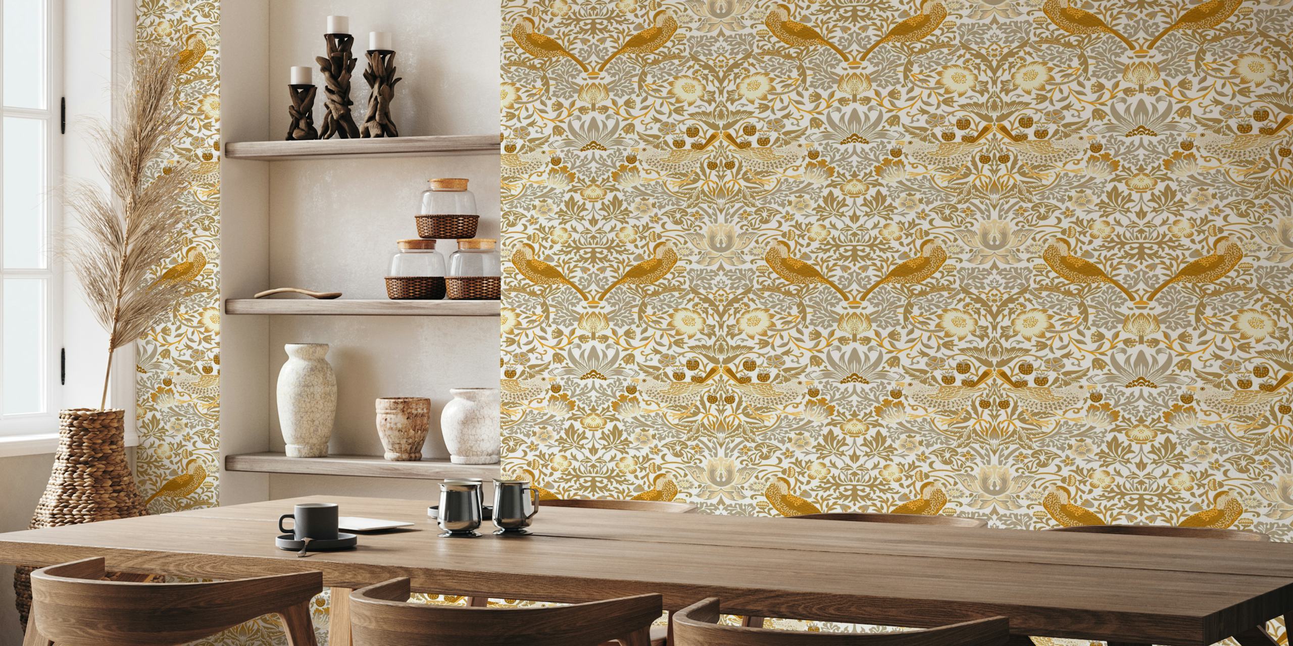 Vintage Strawberry Thief 4 Beige wallpaper in a room