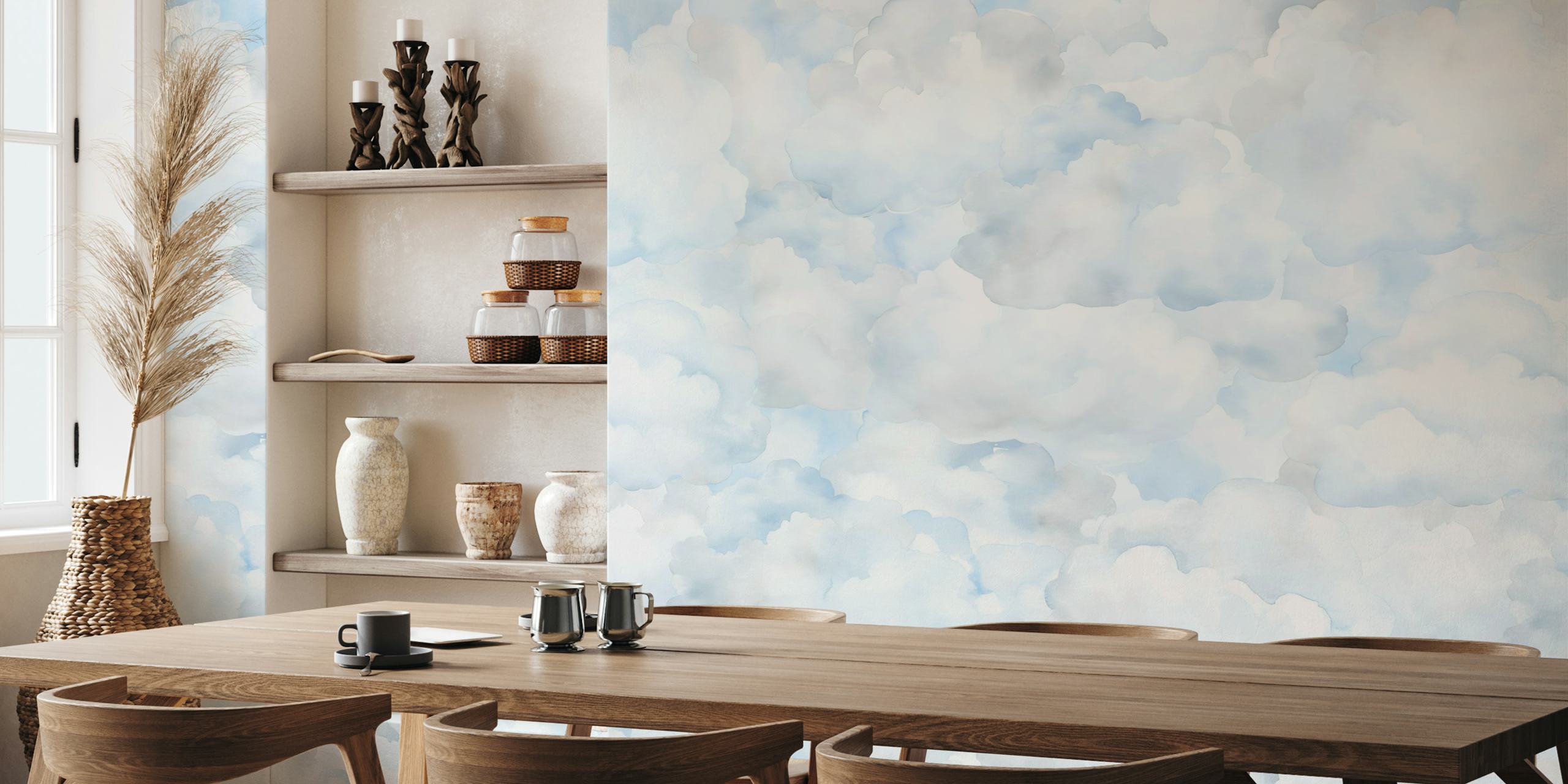 Ταπετσαρία Pastel Watercolors Clouds σε ένα δωμάτιο