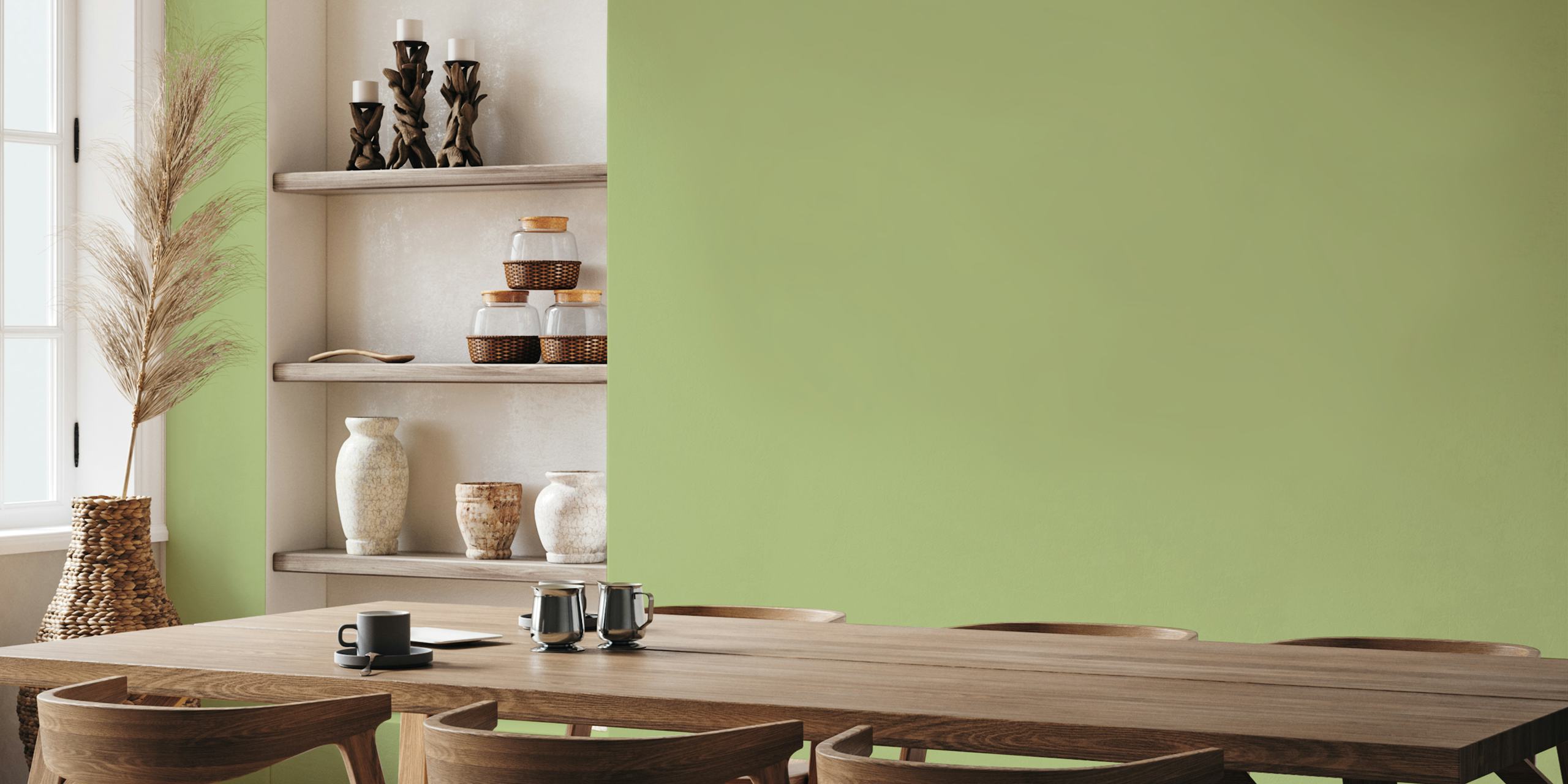 Minimalistisch pastelgroen fotobehang voor een serene woondecoratie