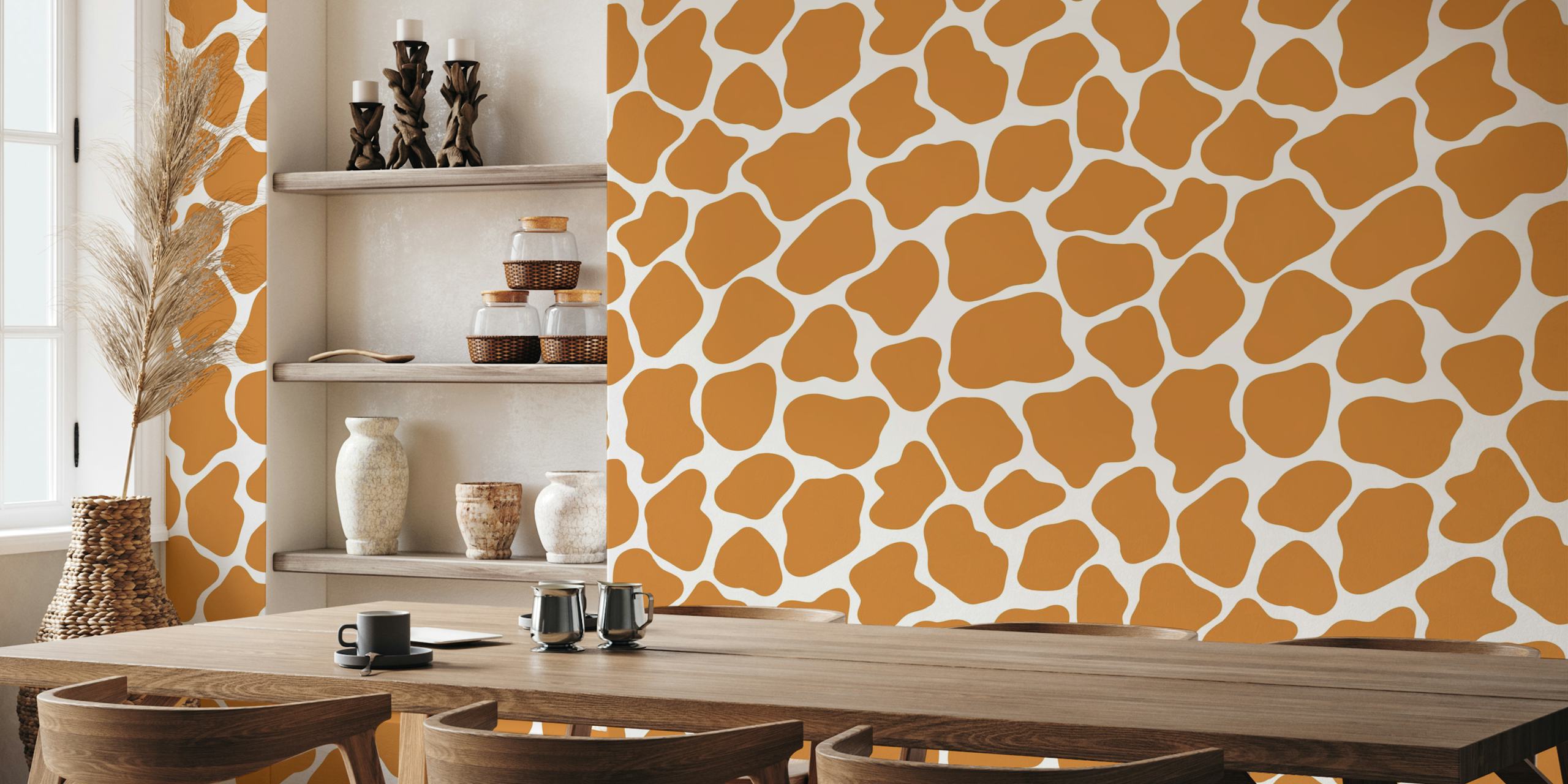 Papel de parede Brown Giraffe Pattern exibido em um quarto