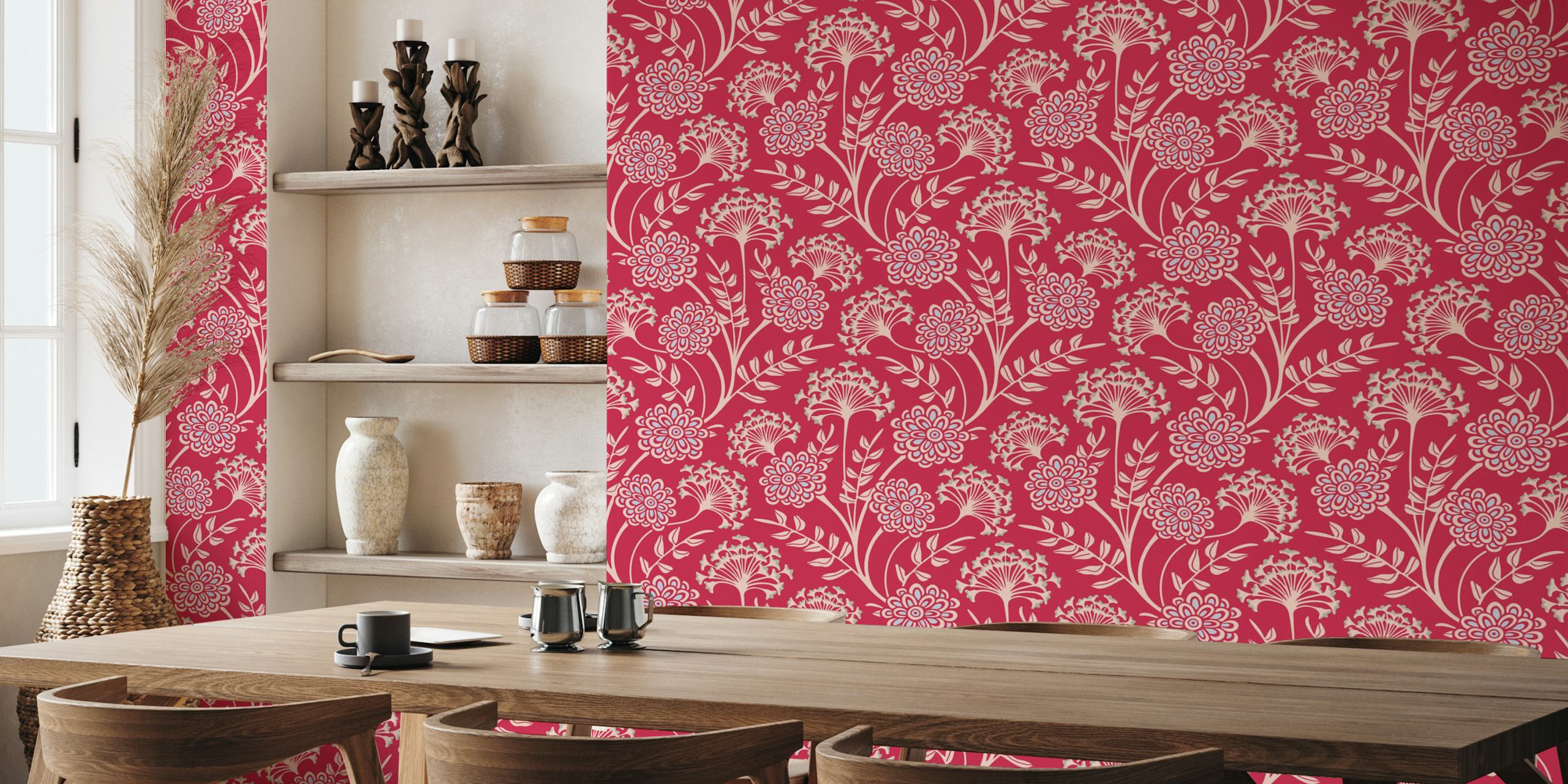 Danube Cottage Floral wallpaper in magenta red
