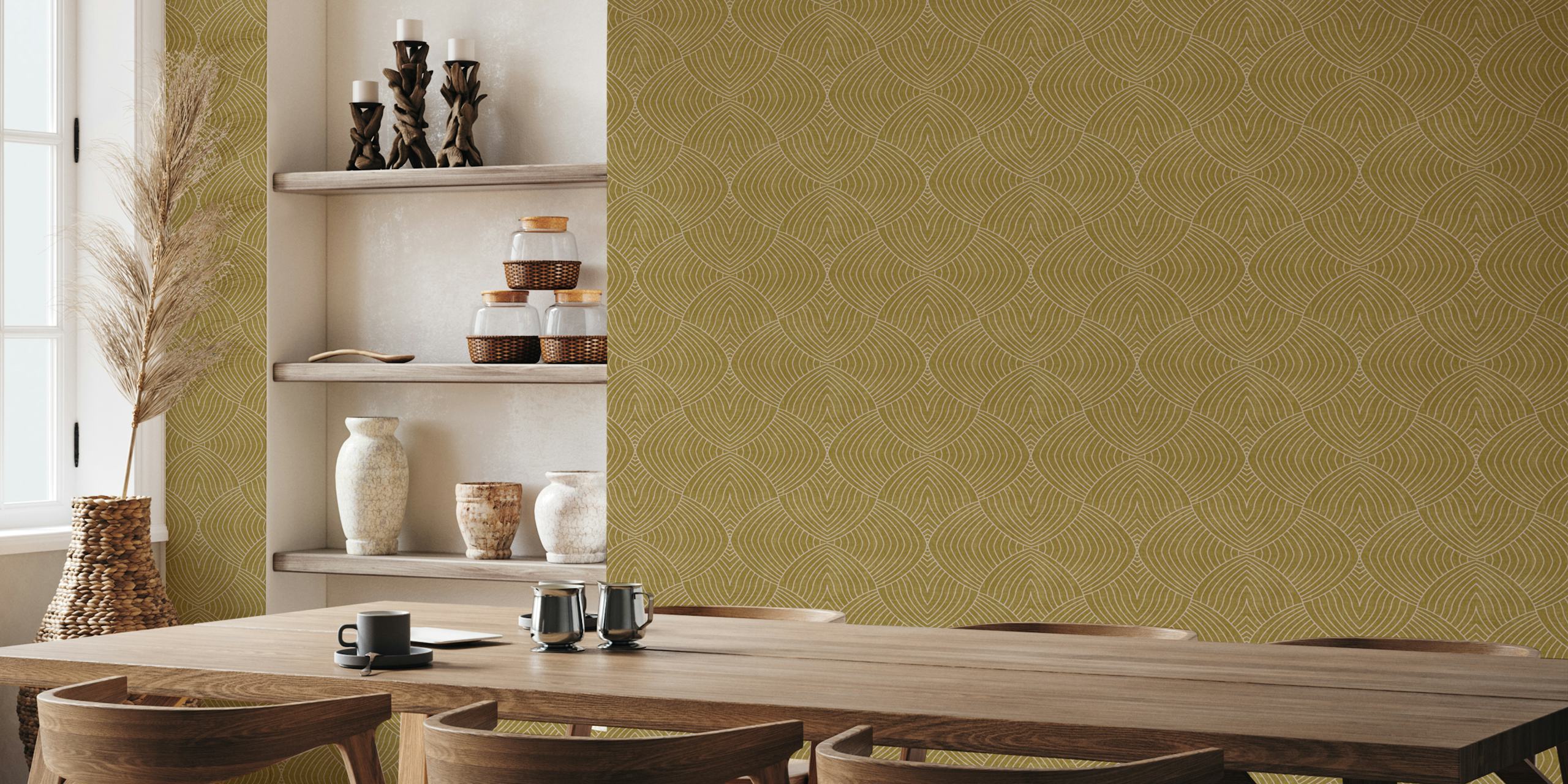 Diseño de papel tapiz Eileen dorado en una habitación