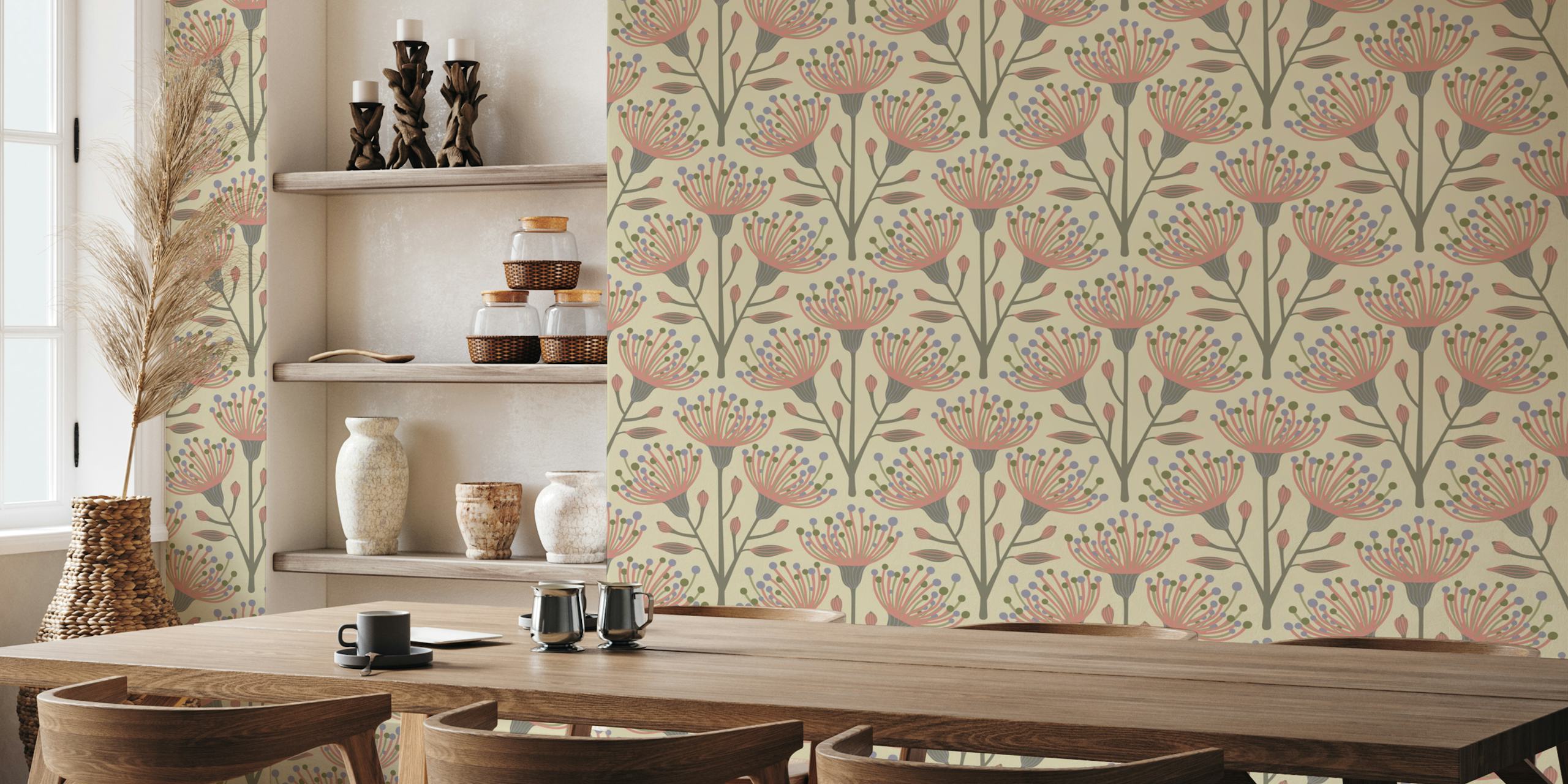 Eucalyptus floral tapet i varma neutrala färger