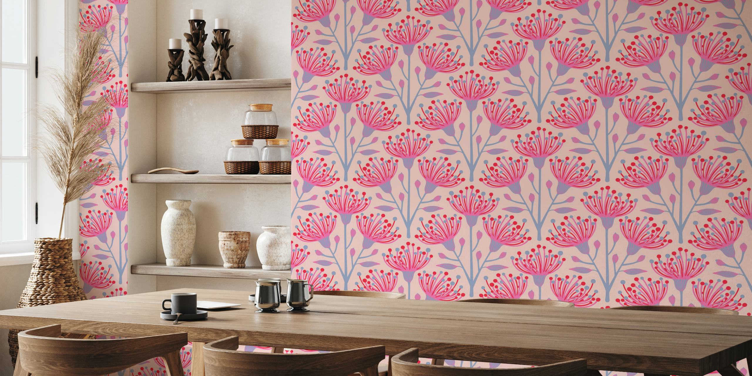 Eucalyptus floral wallpaper in a room
