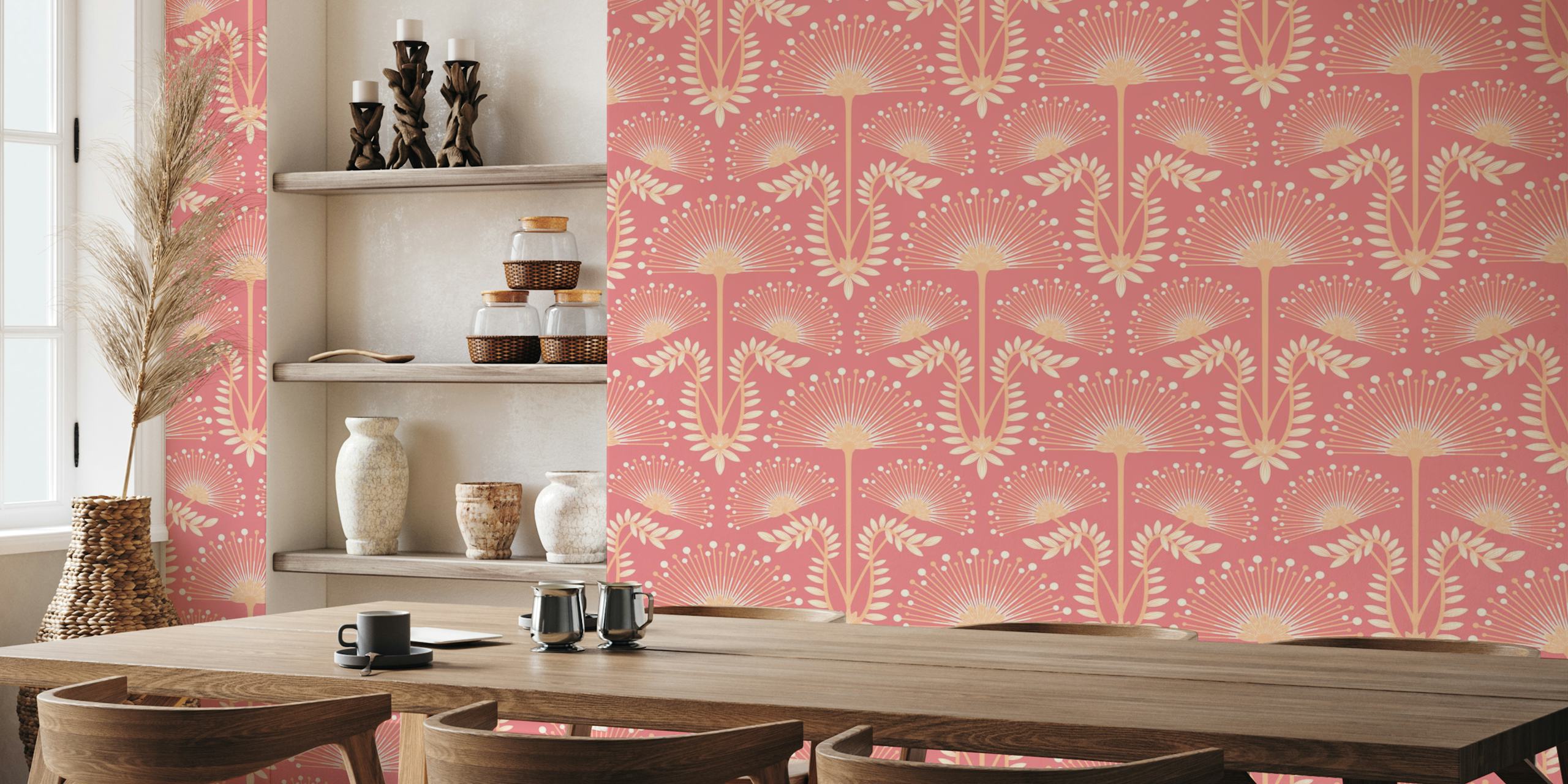 Mimosa Art Deco Floral Wallpaper In A Room