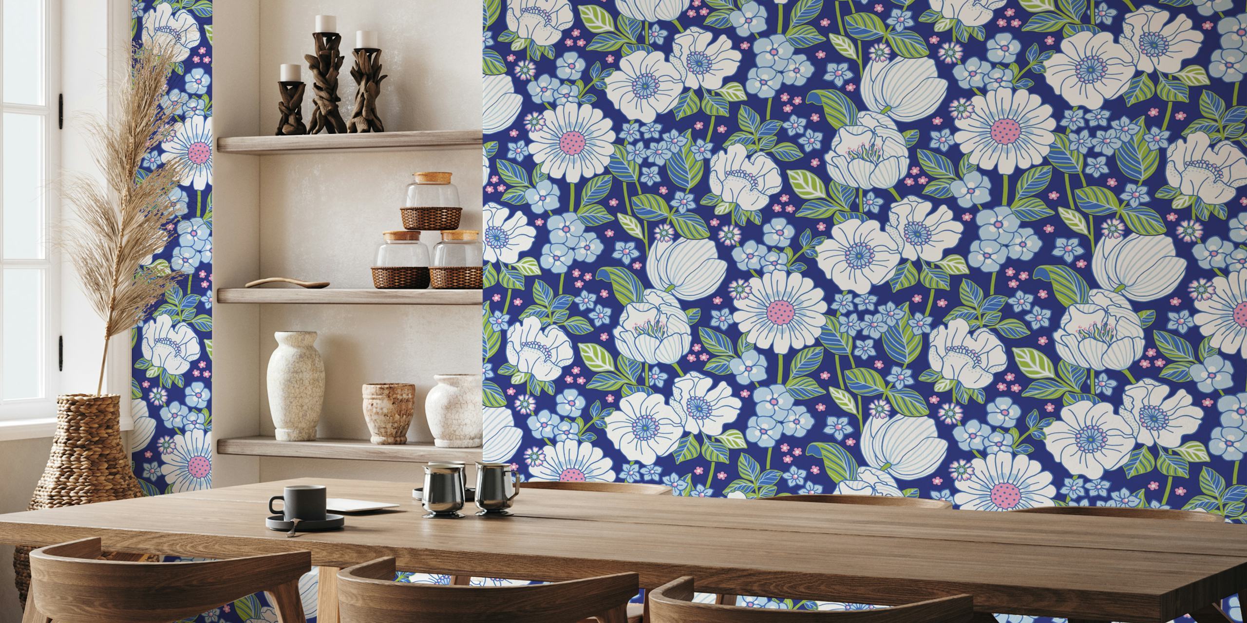 Floral wallpaper design in a room