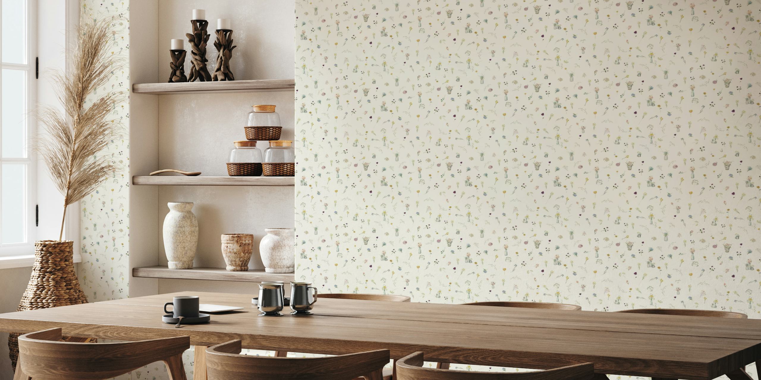Cottage Spring Flowers Τοιχογραφία Με Παστέλ Λουλούδια Σε Ανοιχτό Φόντο