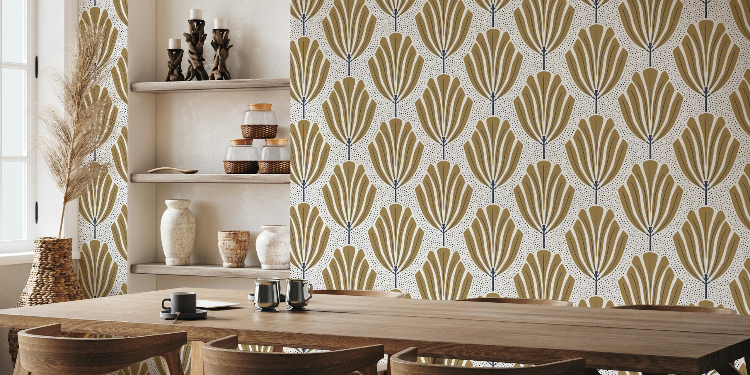 Beigefarbenes Maxwell-Wandbild mit botanischem Muster und gepunktetem Hintergrund