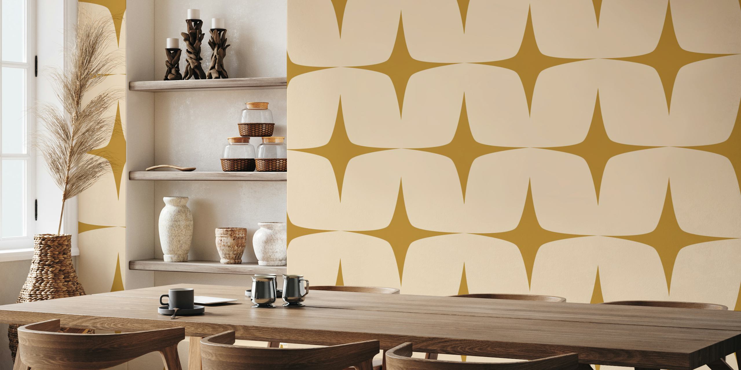Beige and yellow starburst geometric pattern wallpaper