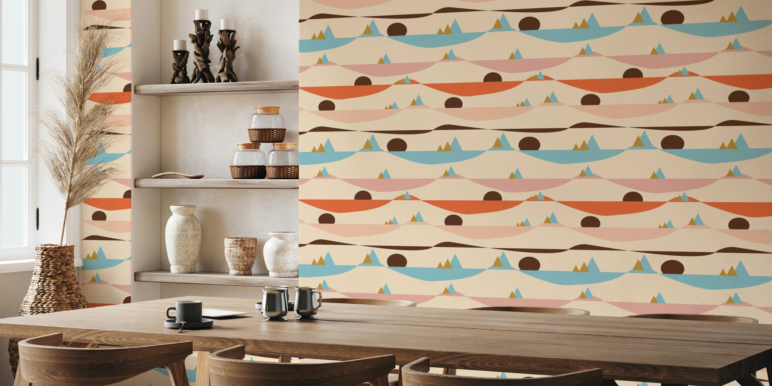 Mural de parede abstrato Apricity Landscape bege com padrões geométricos de montanha