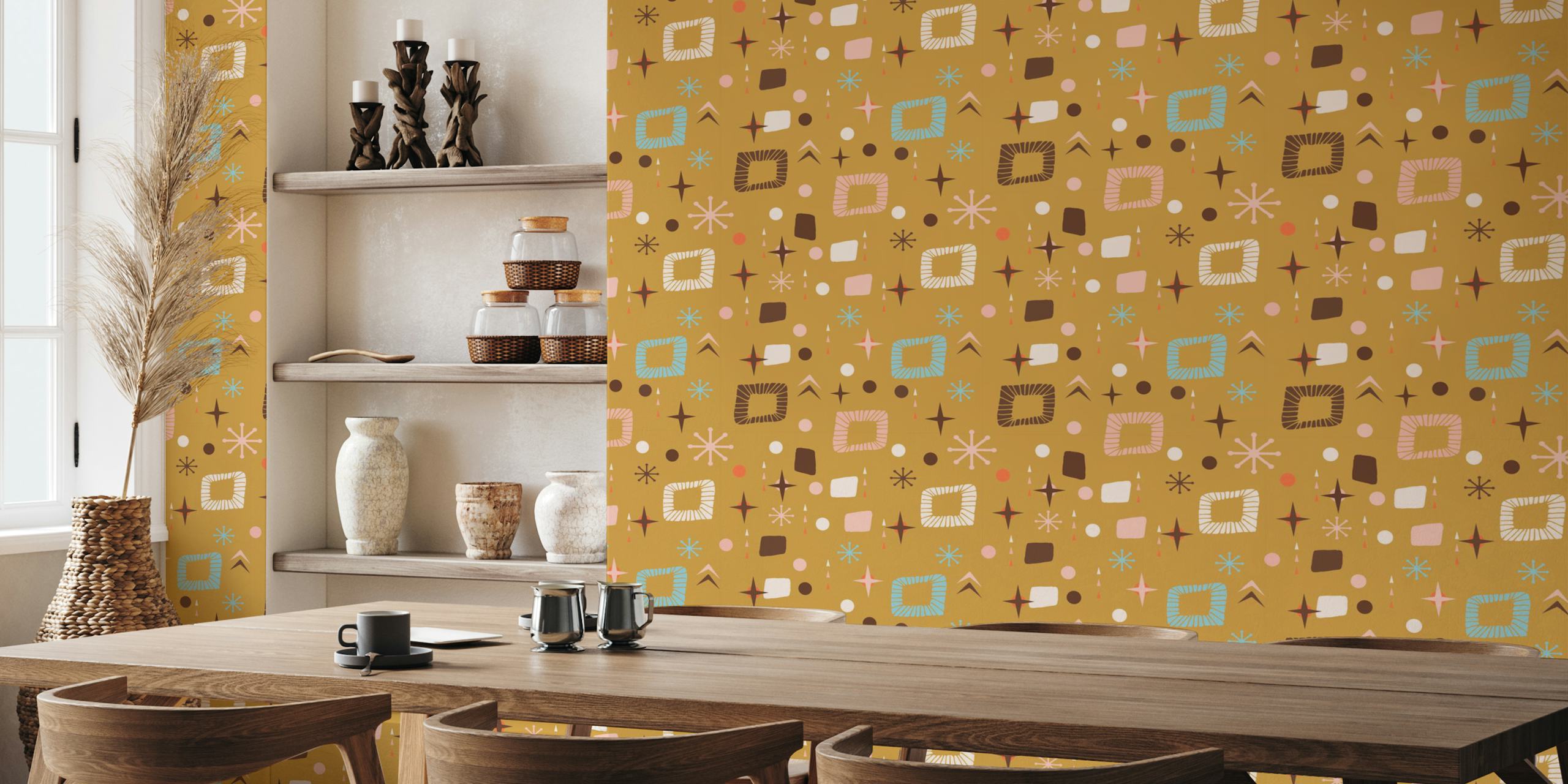 Mid-Century Modern gelbes Tapetendesign