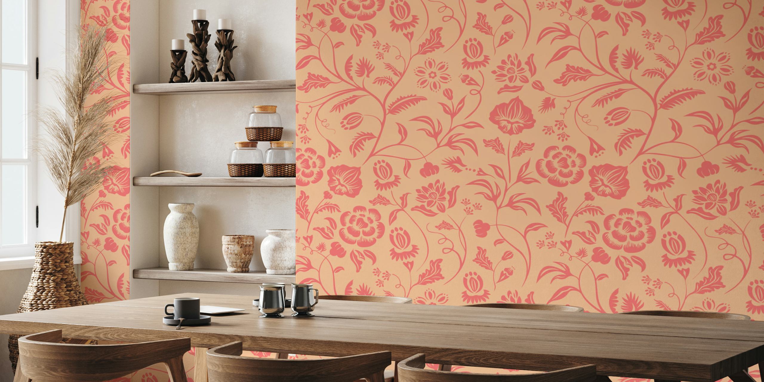 Floral pattern in peach tones with intricate designs wallpaper