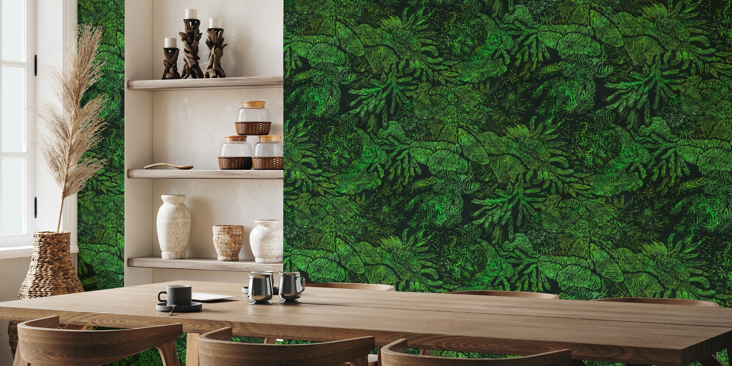 Moss green forest floor wallpaper