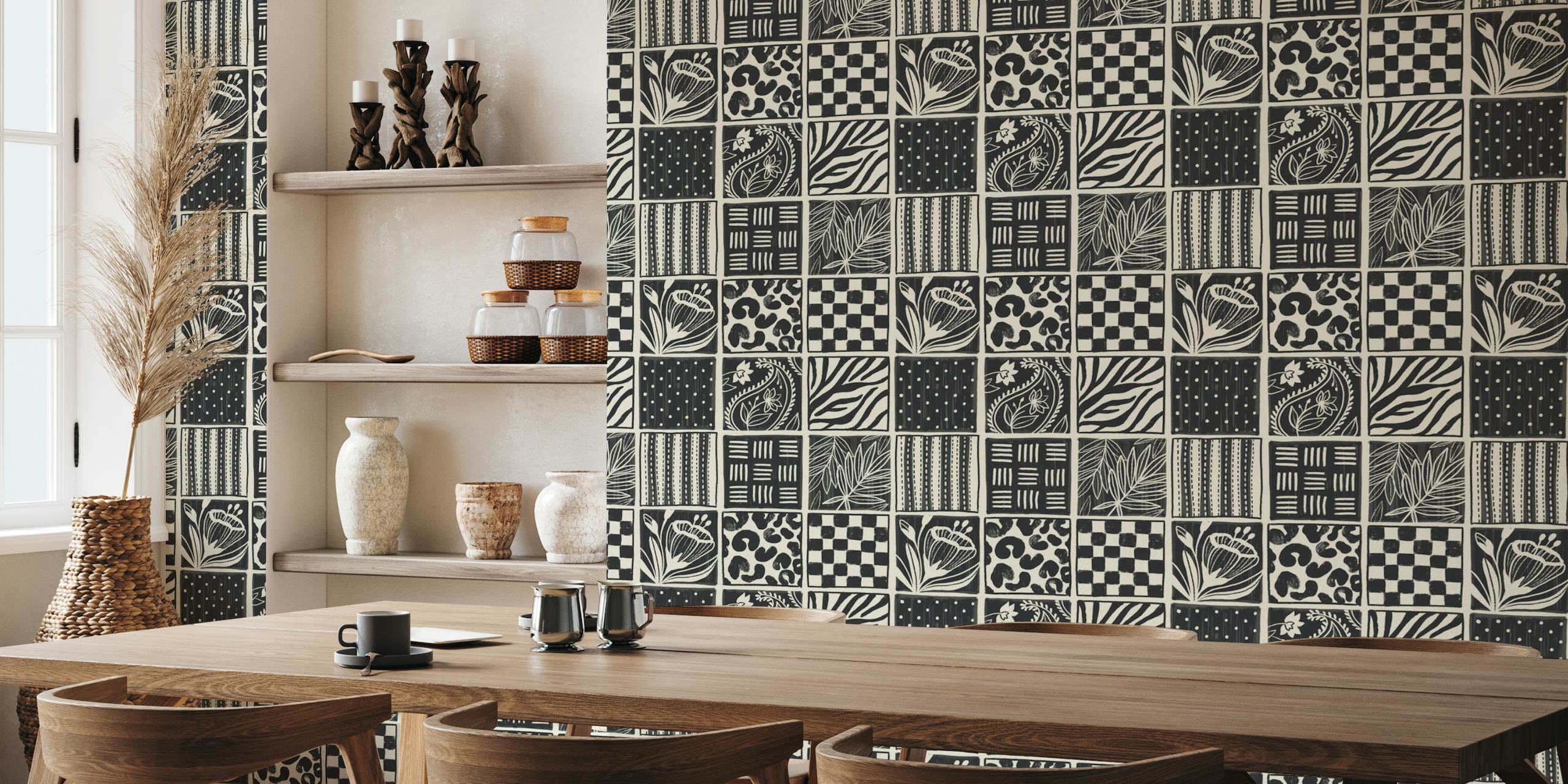 Hand painted pattern sketch black and white papel de parede
