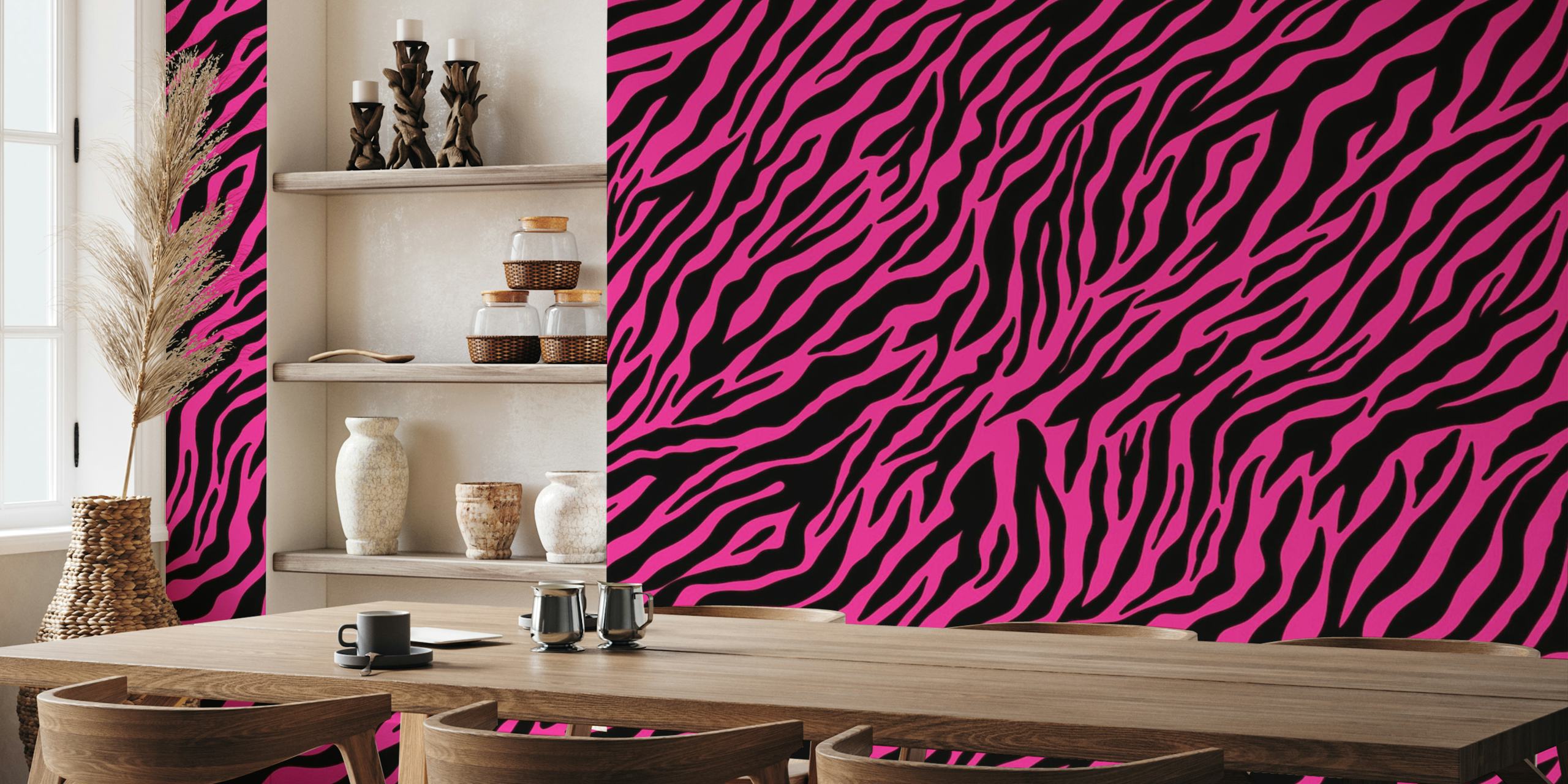 Neonpink zebra mønster Wallpaper Zebra 2 vist i et rum