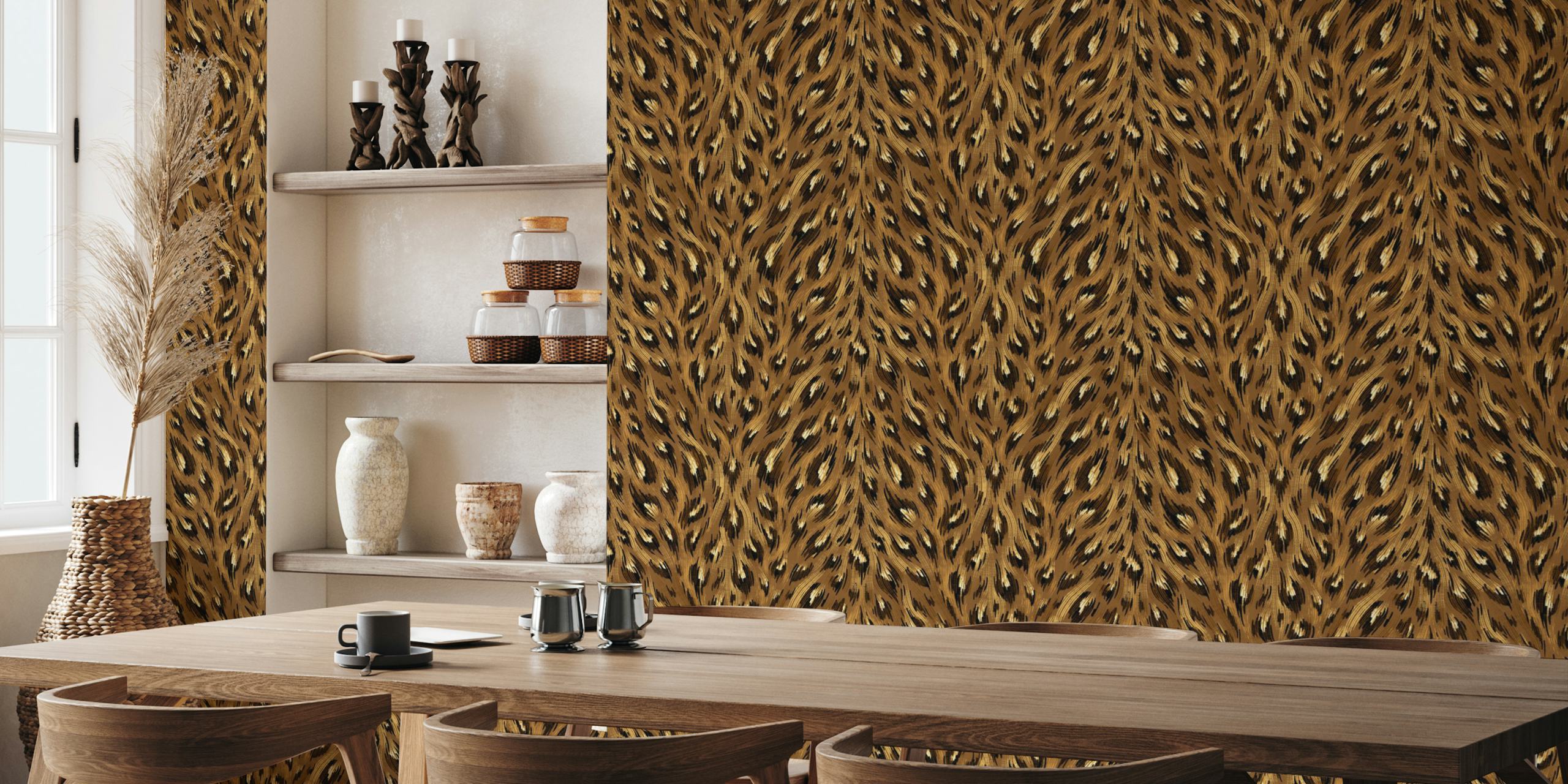 Brown leopard print wall mural design for chic and stylish interiors