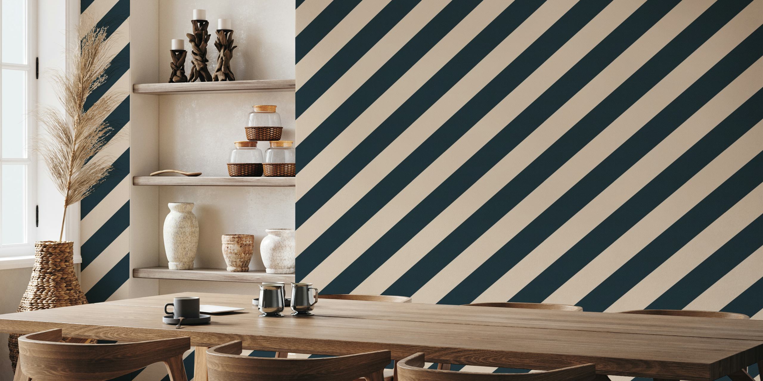 Textured diagonal stripes in black and off-white wallpaper
