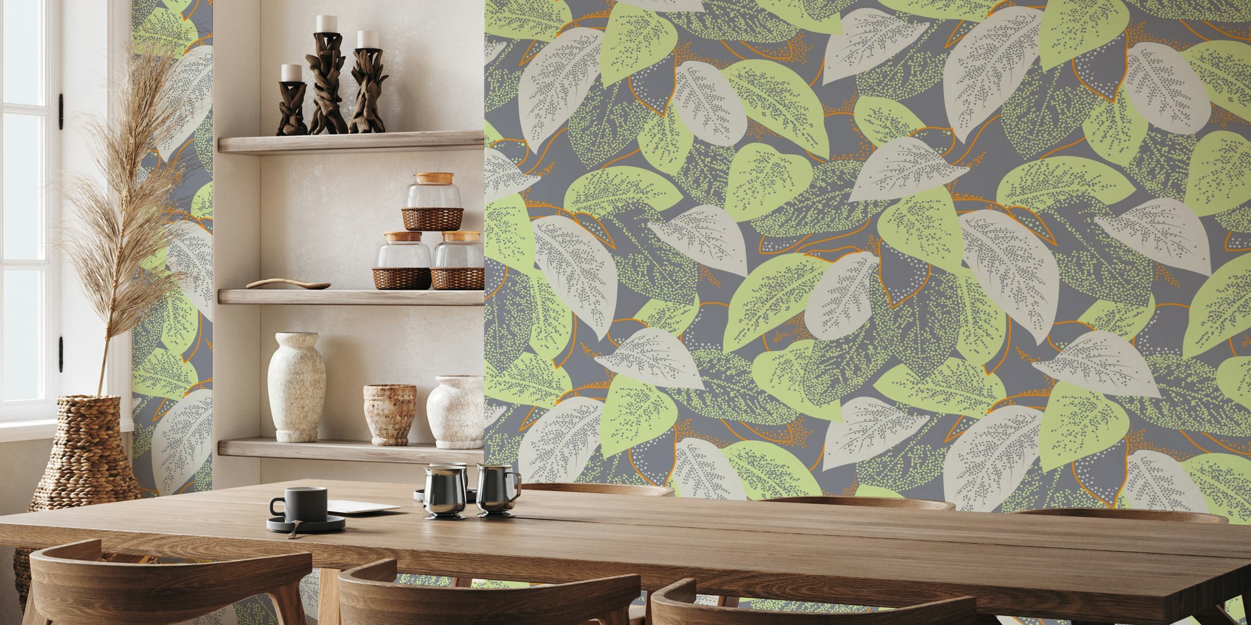 Dieffenbacchia houseplant grey and lime wallpaper