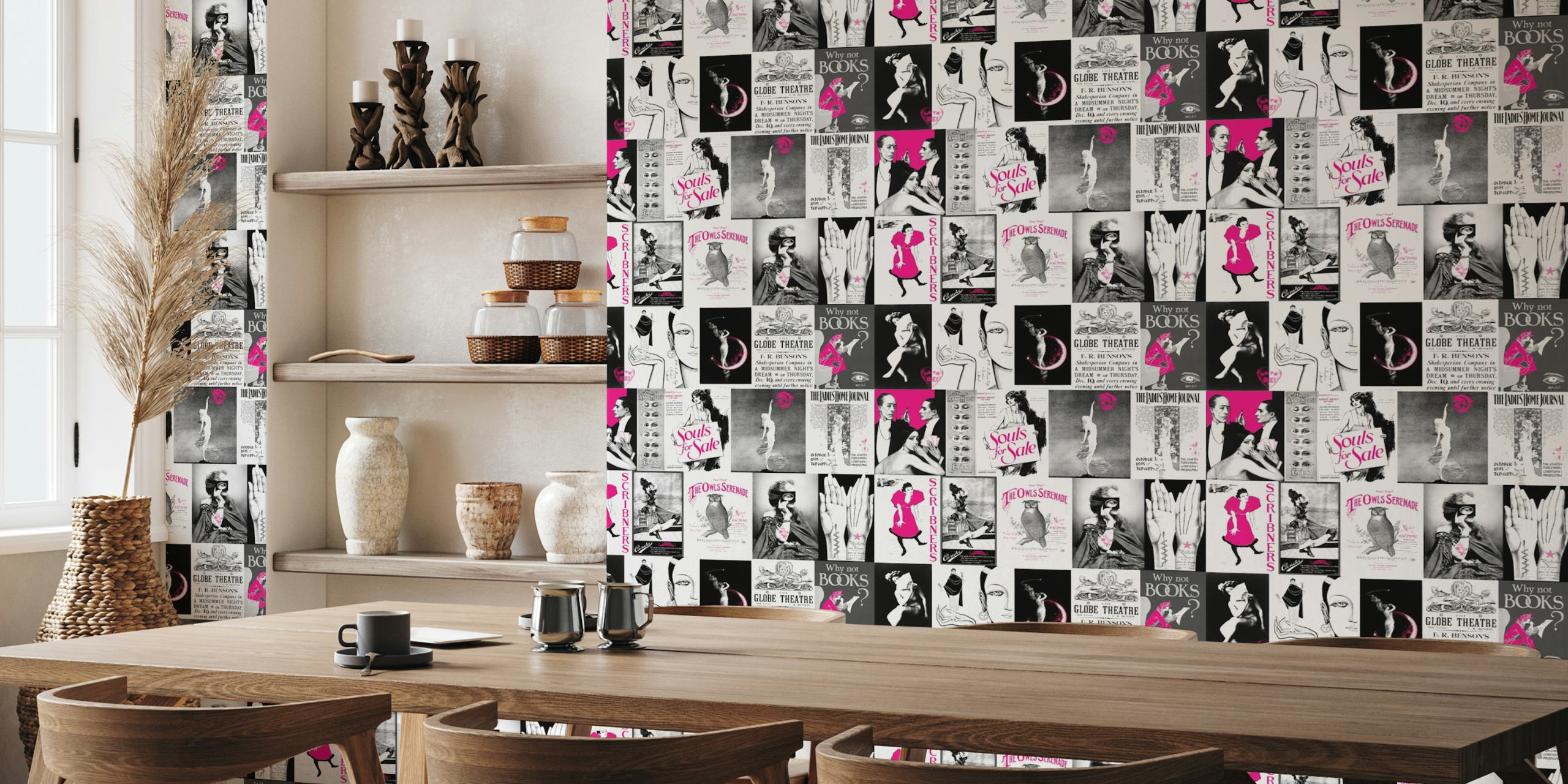 Vintage magenta kolaž zidna slika s umjetnošću i reklamama