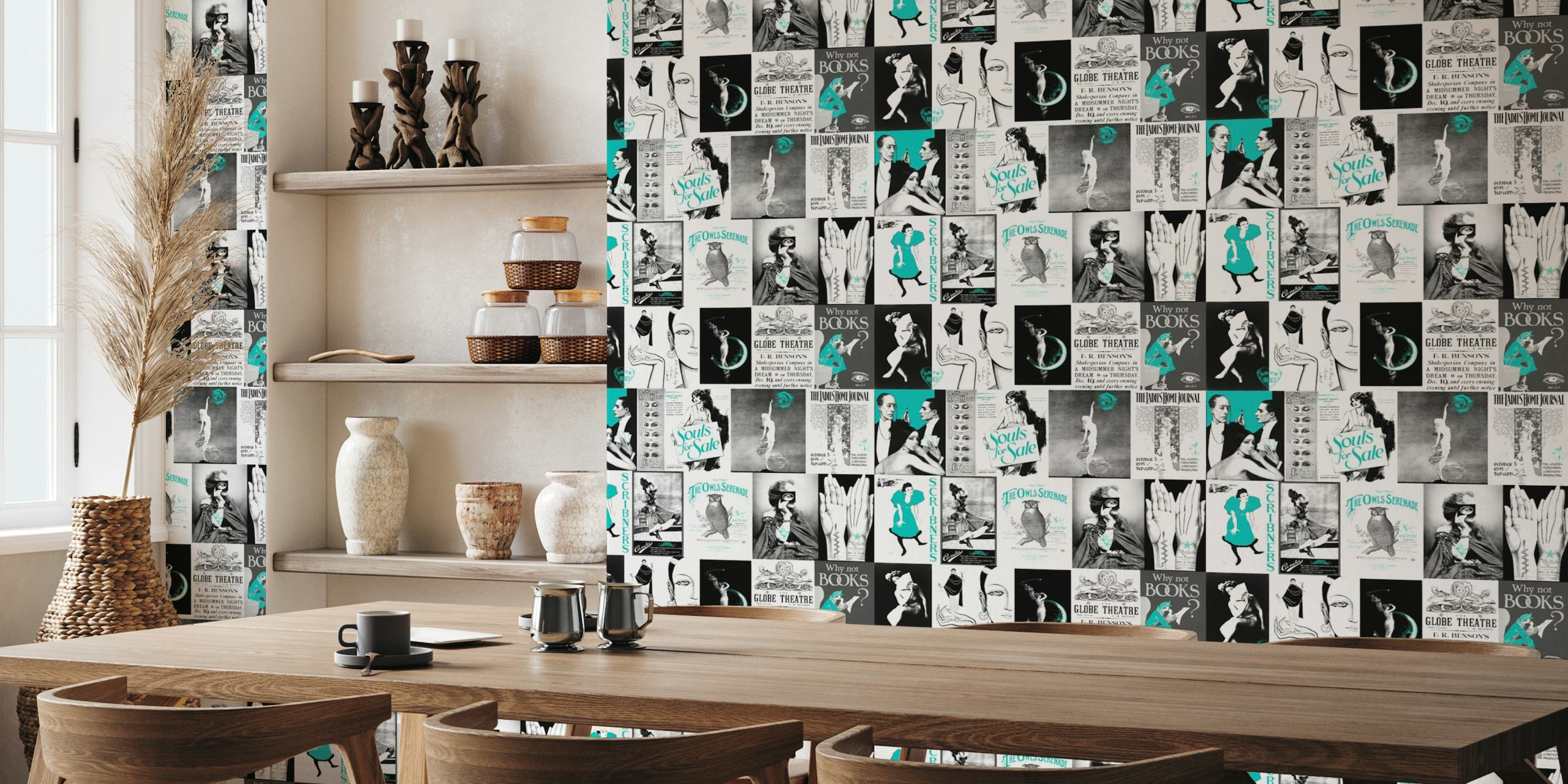 Vintage Art & Adds Mix Pattern Turquoise Blue wallpaper