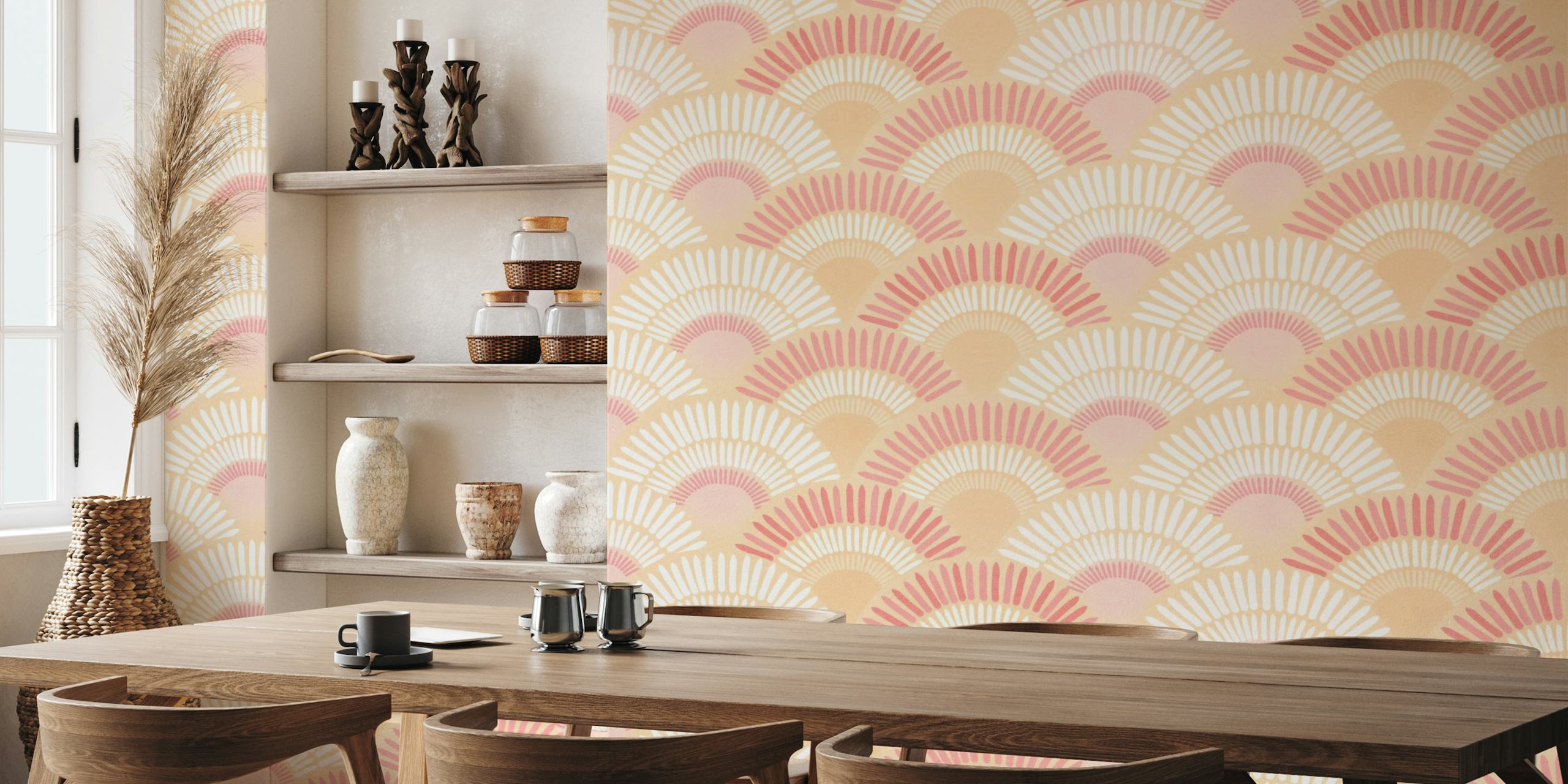 Abstract Boho Sunrise Pantone 1. Peach Fuzz wallpaper