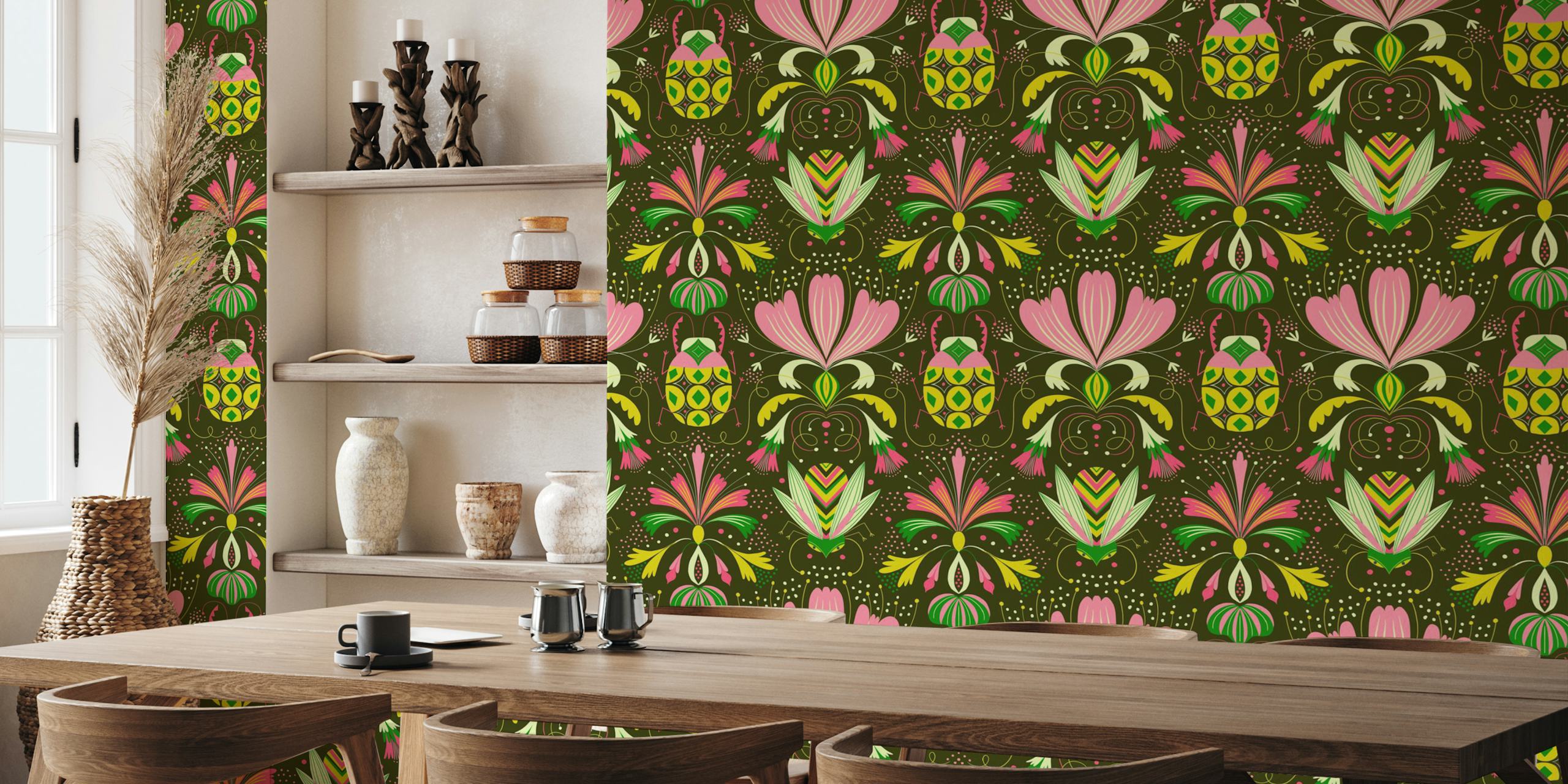 Projekt tapet Art deco bugs w pokoju