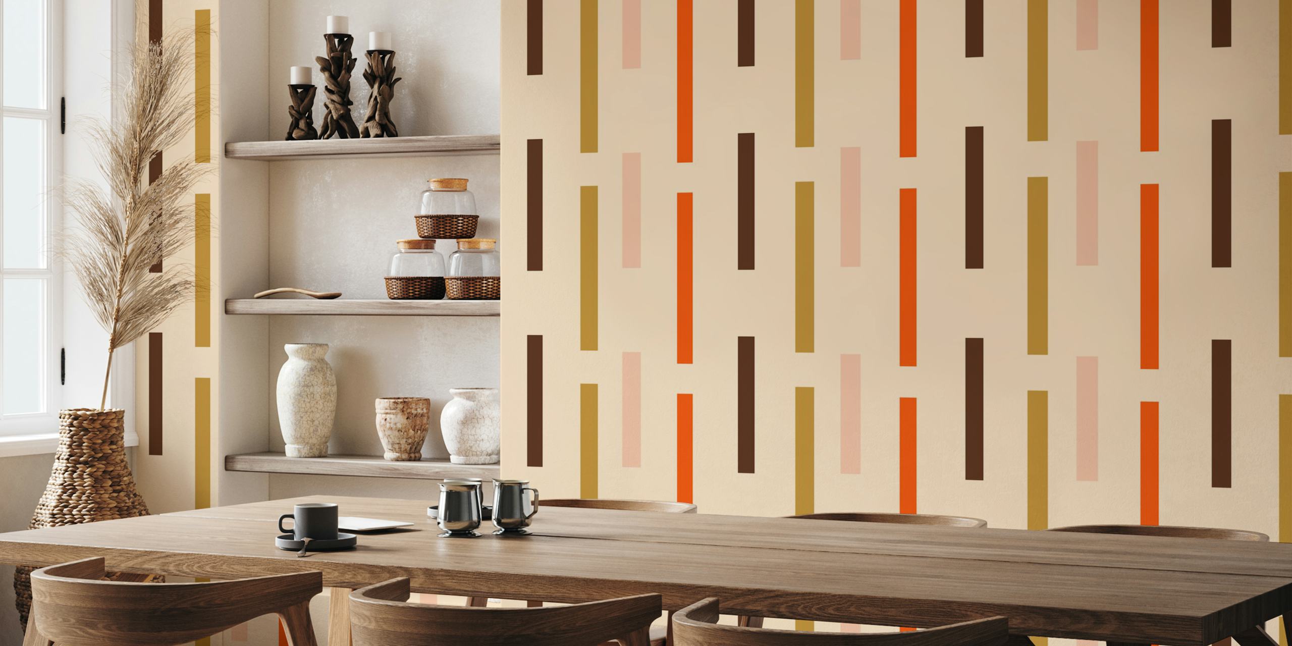 Mindfulness Stripes Beige τοίχο με κάθετες ρίγες σε μπεζ, ροζ και γήινες αποχρώσεις