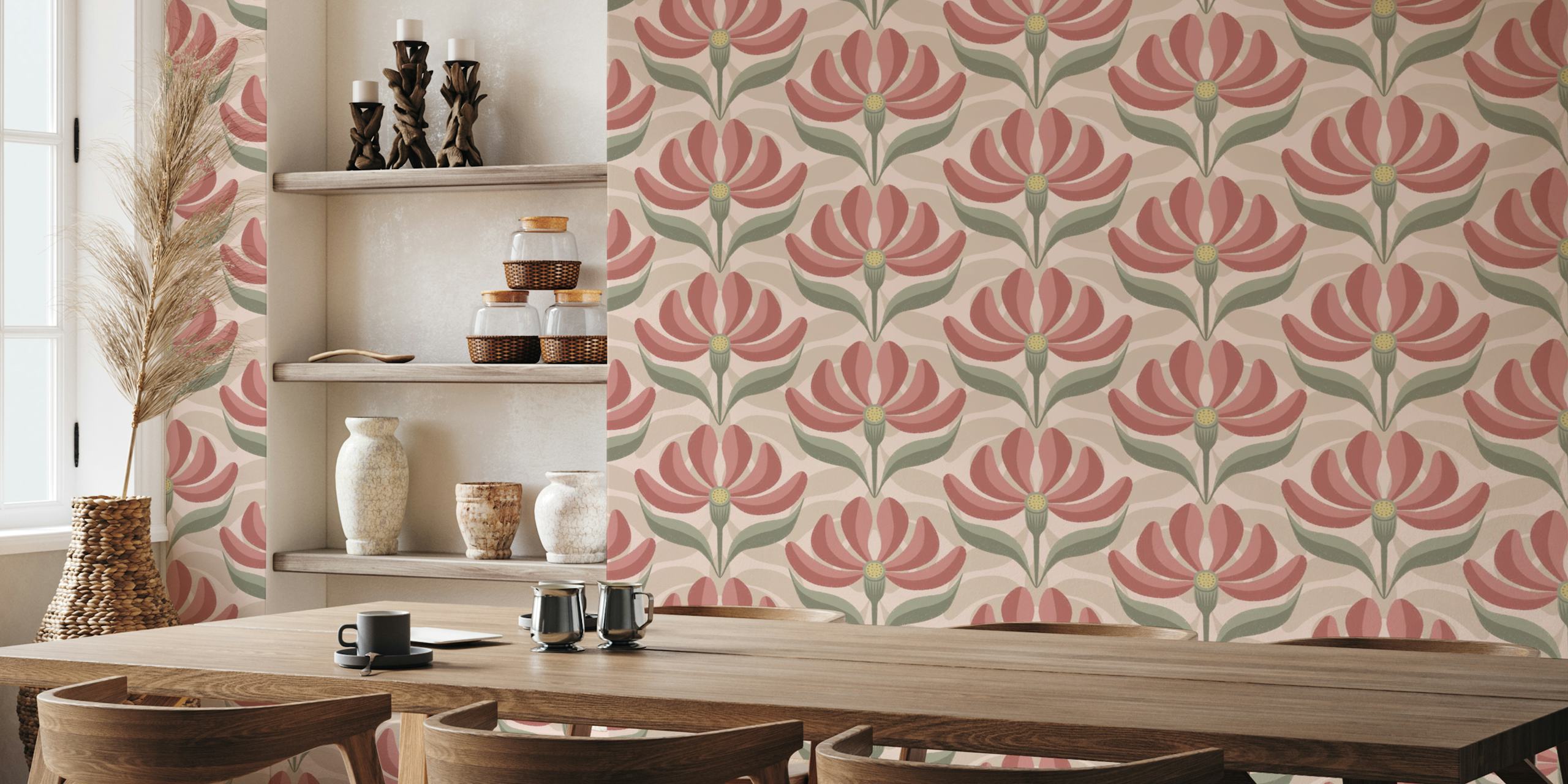 Retro geometric floral wallpaper design