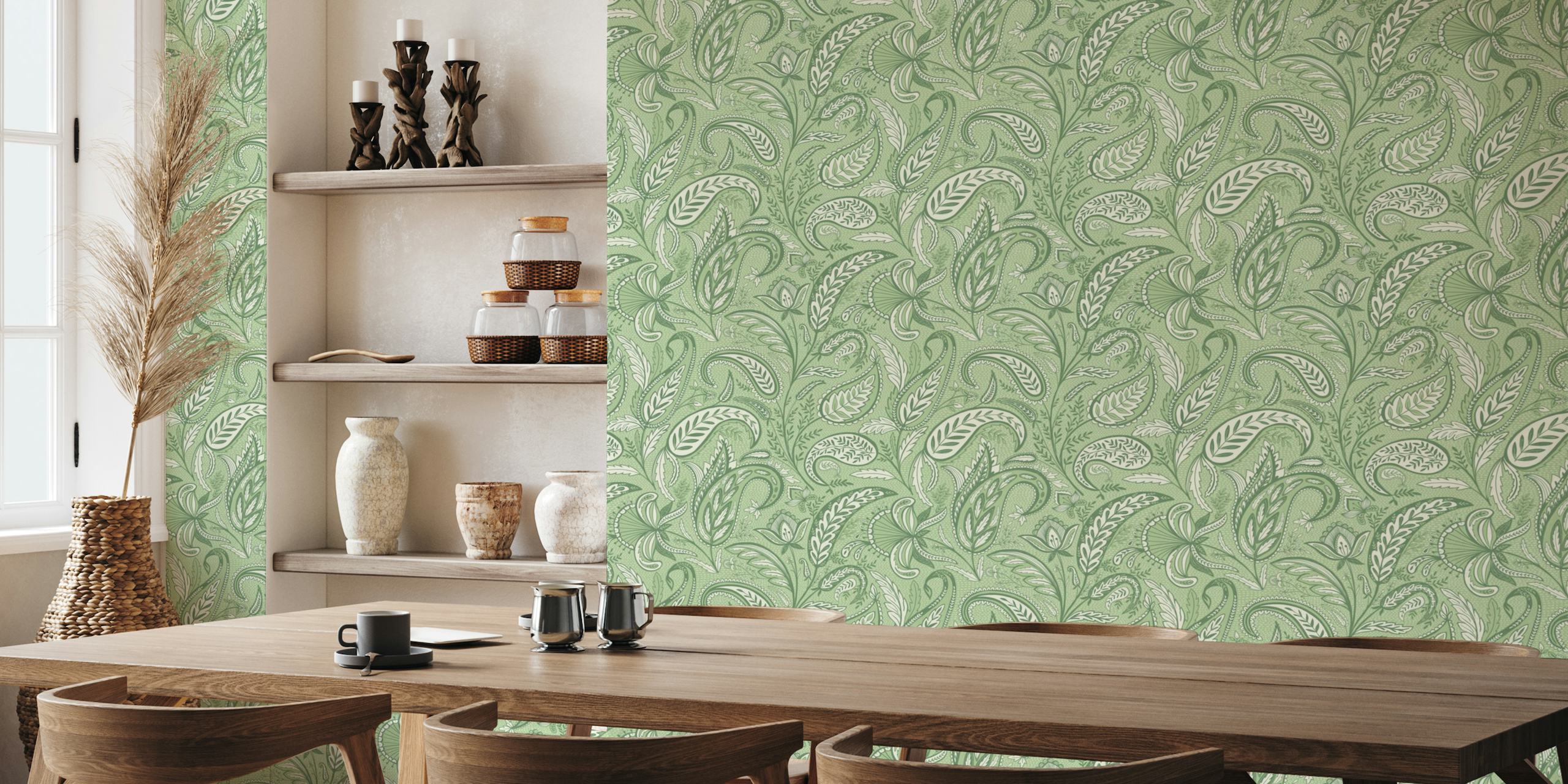 Welcoming paisley monochrome green wallpaper