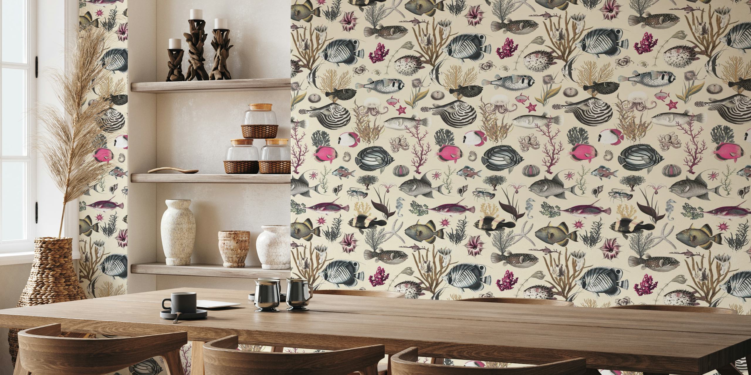 Oceania pattern wallpaper in a room