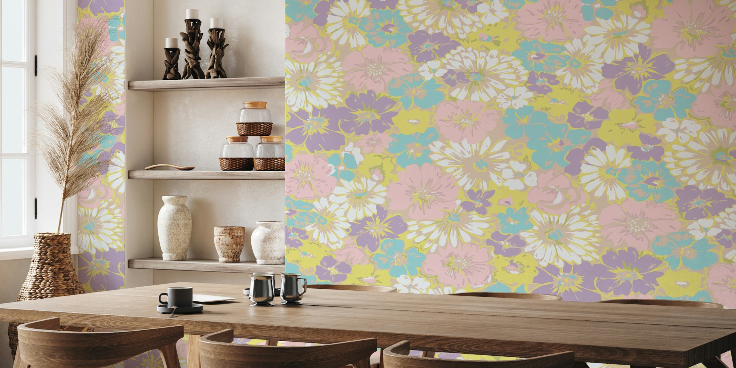 Floral wallpaper in pastel colors