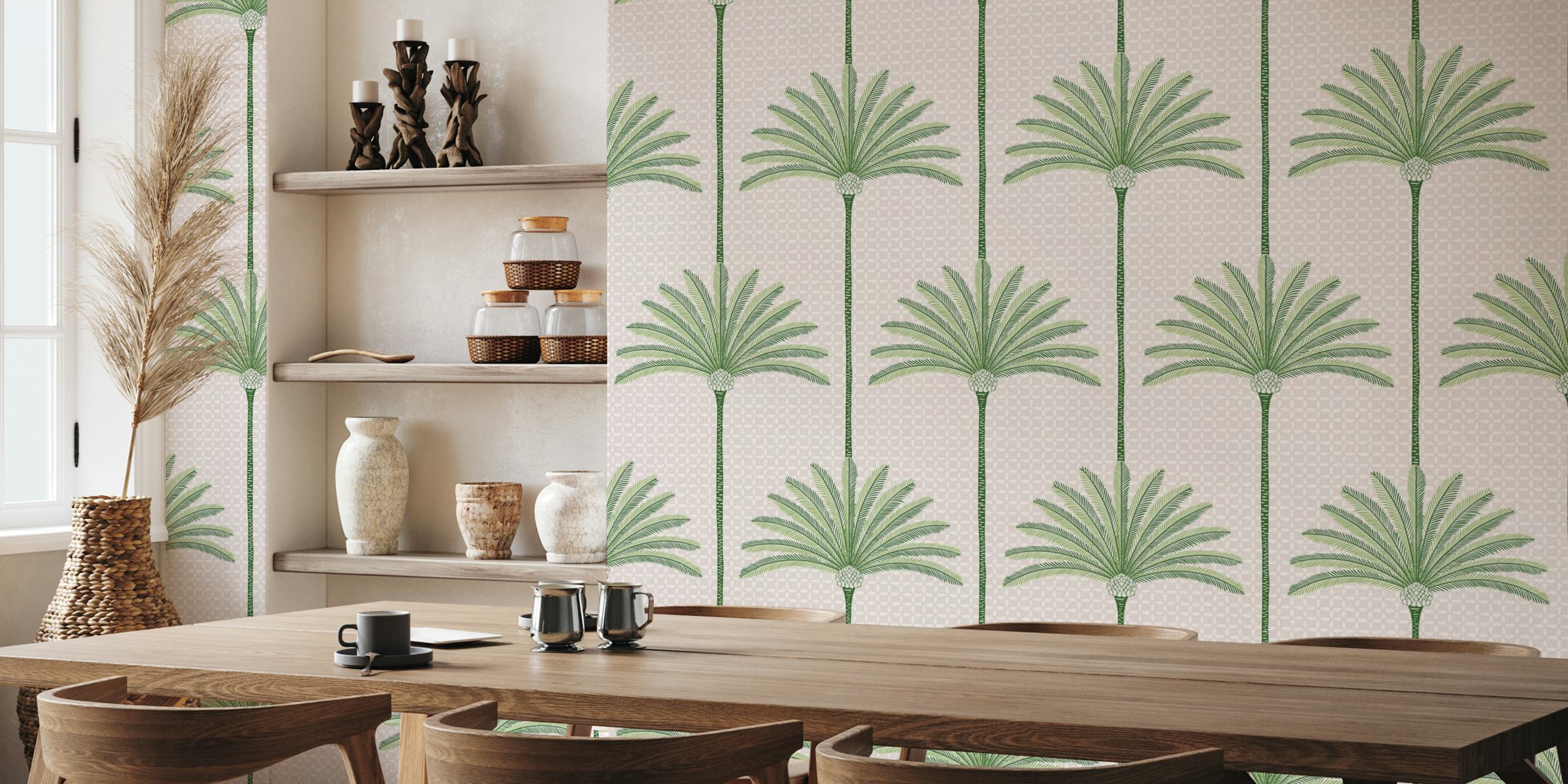 Papel tapiz Palm Stripes Green exhibido en una habitación