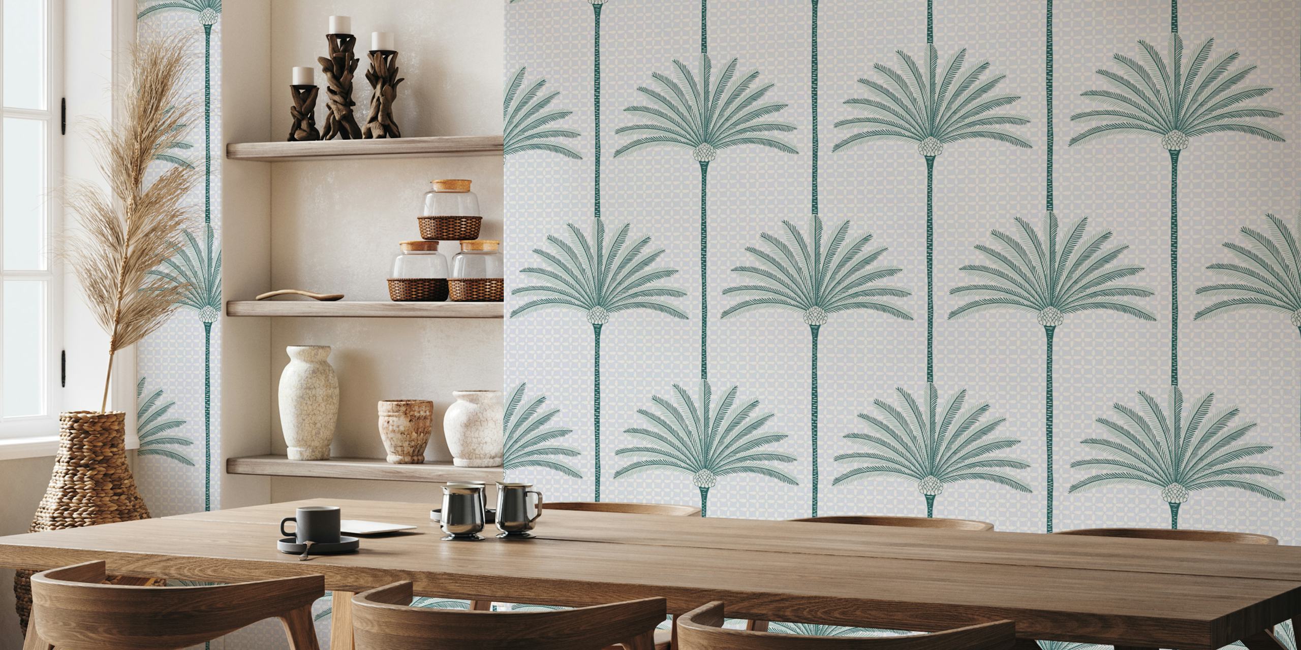 Tapeta Palm Stripes teal u sobi