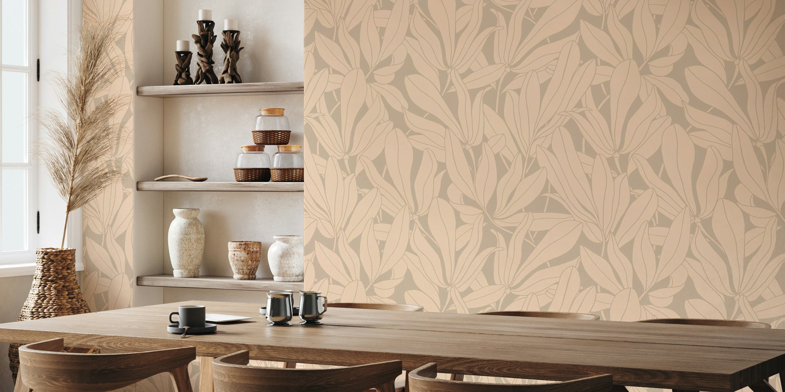 Warm peach-toned leaves on a neutral background in the 'Jungle 4B - Peach Warm Neutral_Large' wall mural