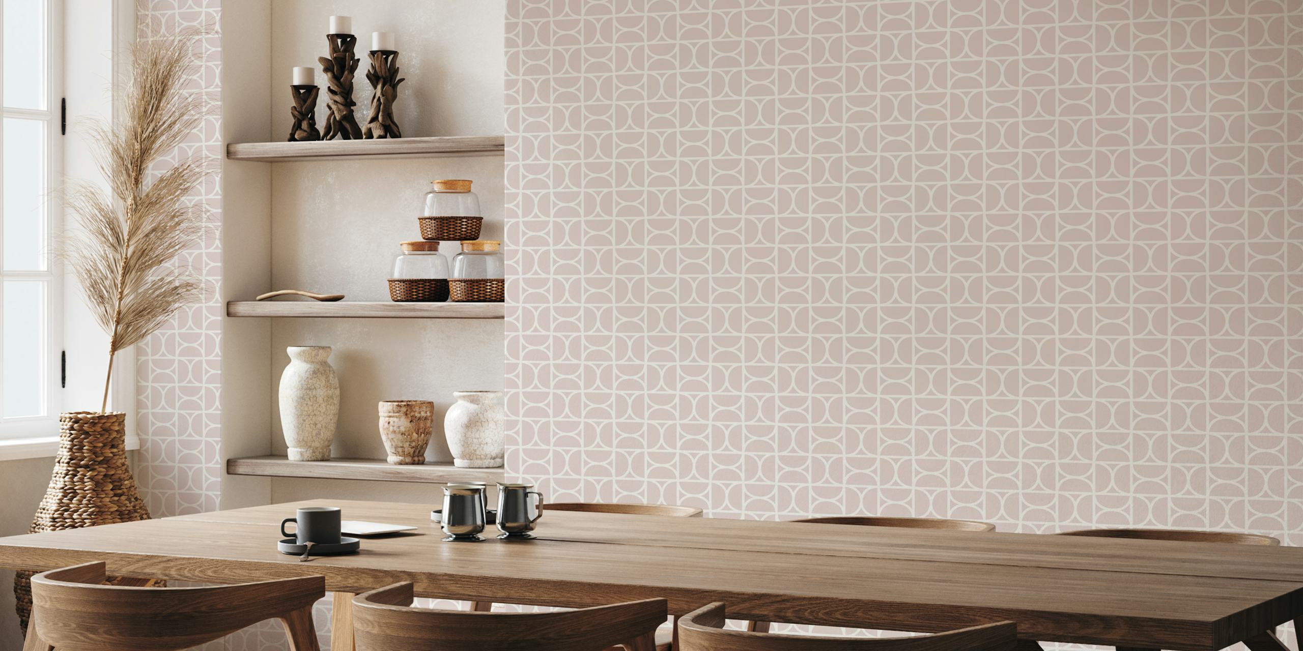 Pink and white geometric pattern wallpaper
