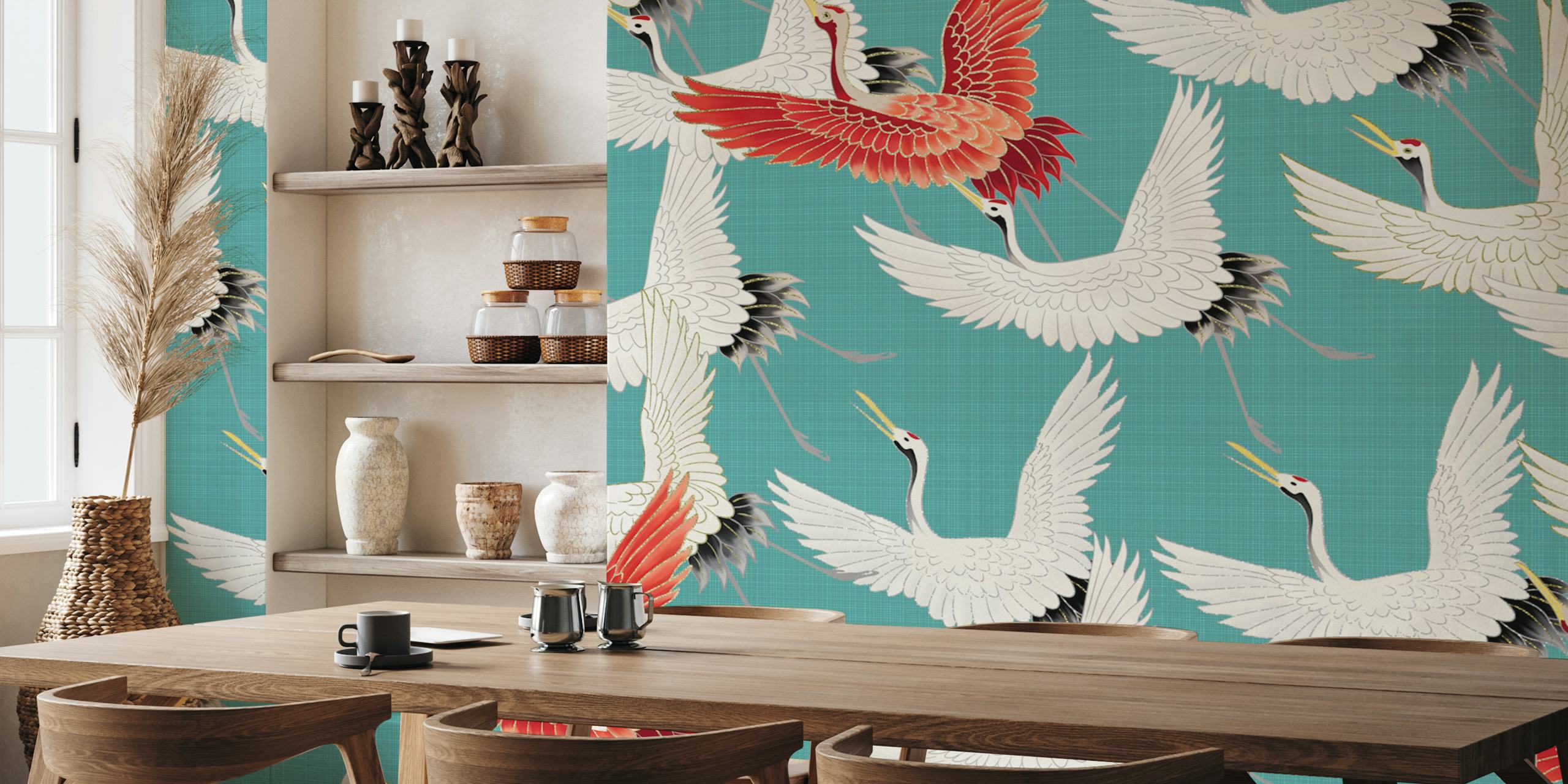 Papel tapiz de Japanese Cranes en una habitación moderna