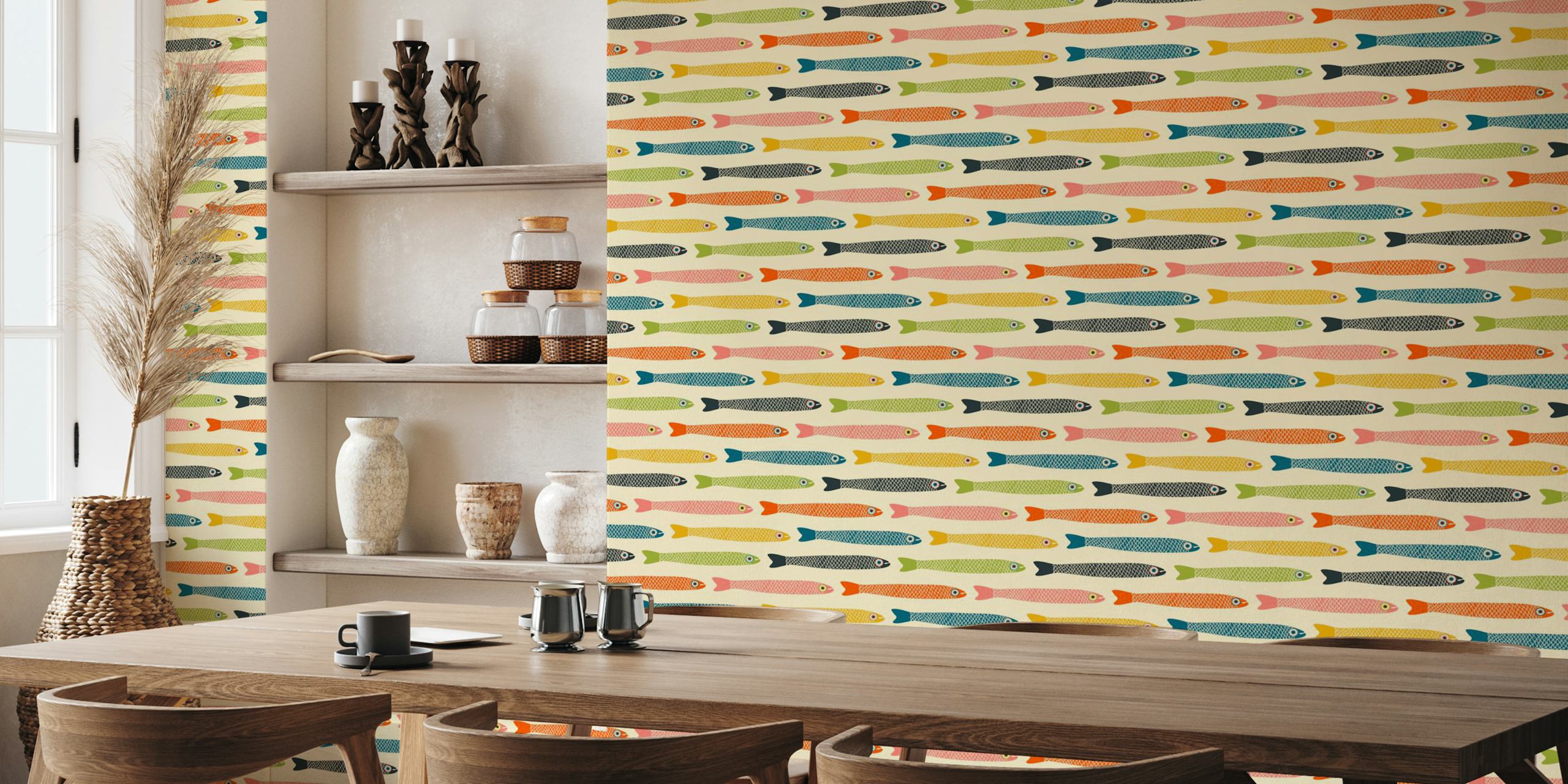 Anchovies Retro Fish wallpaper in a room