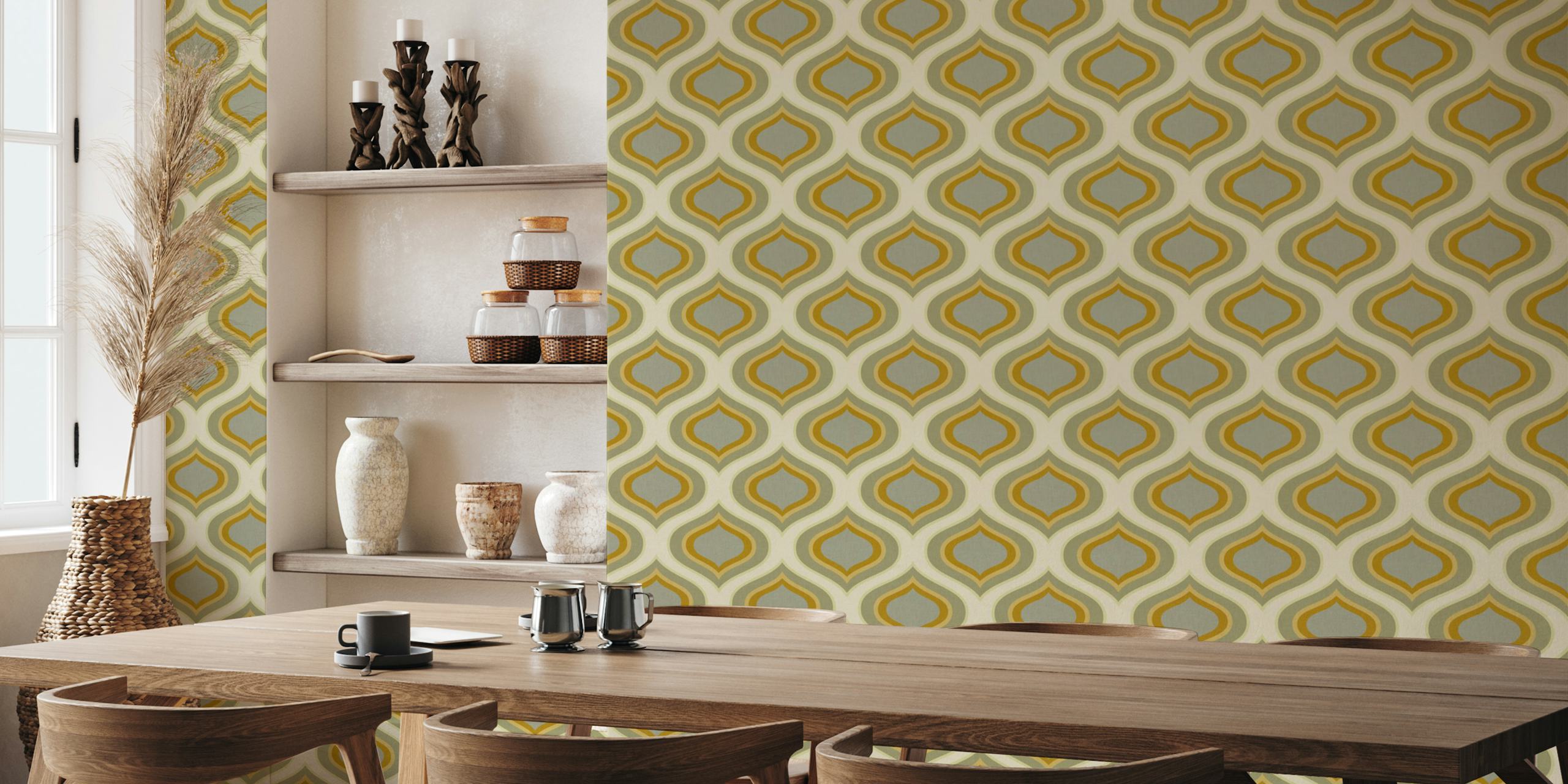 Vintage ornament wallpaper exibido em um quarto