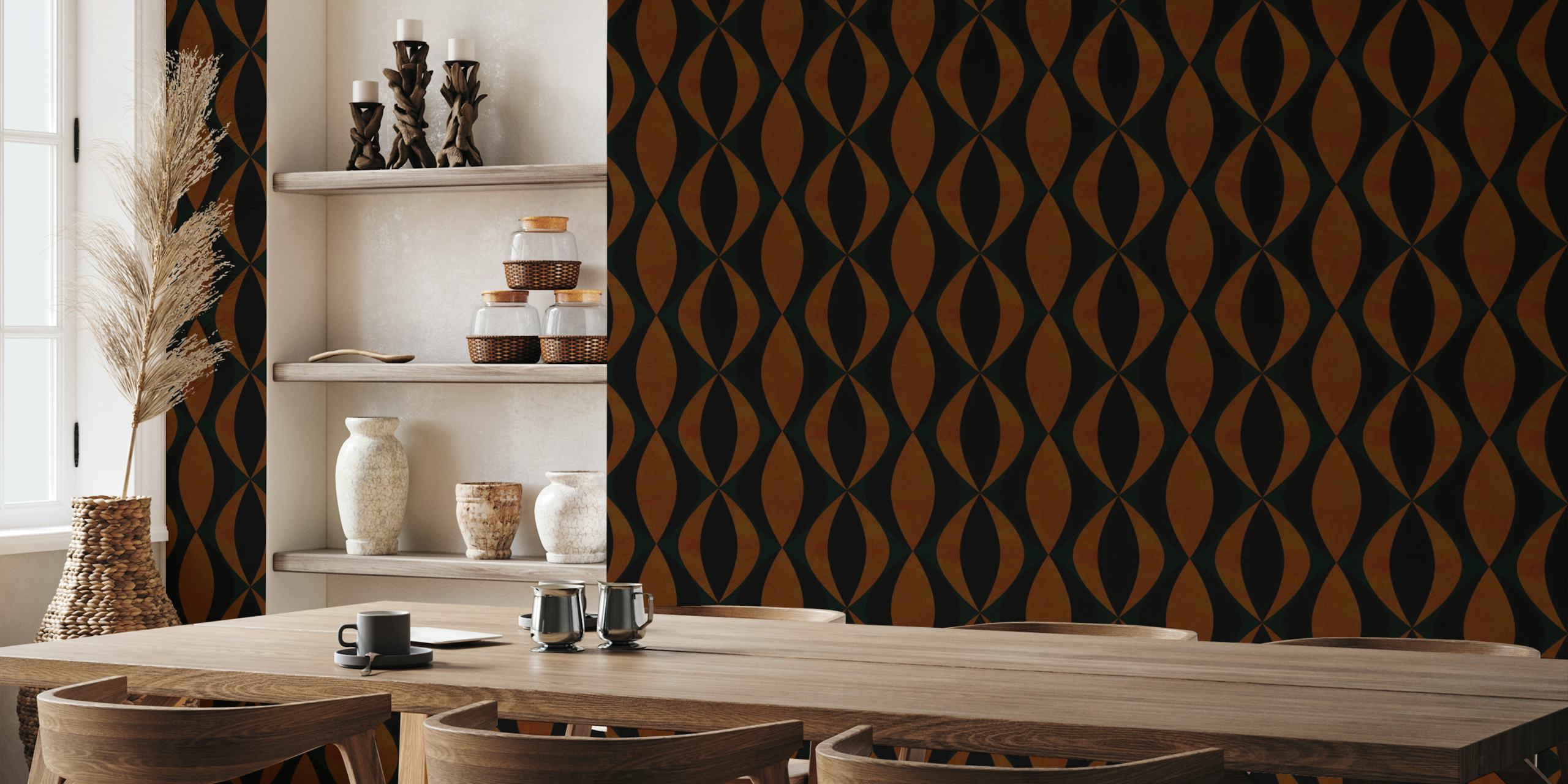 Brown geometric patterns with black accents wallpaper