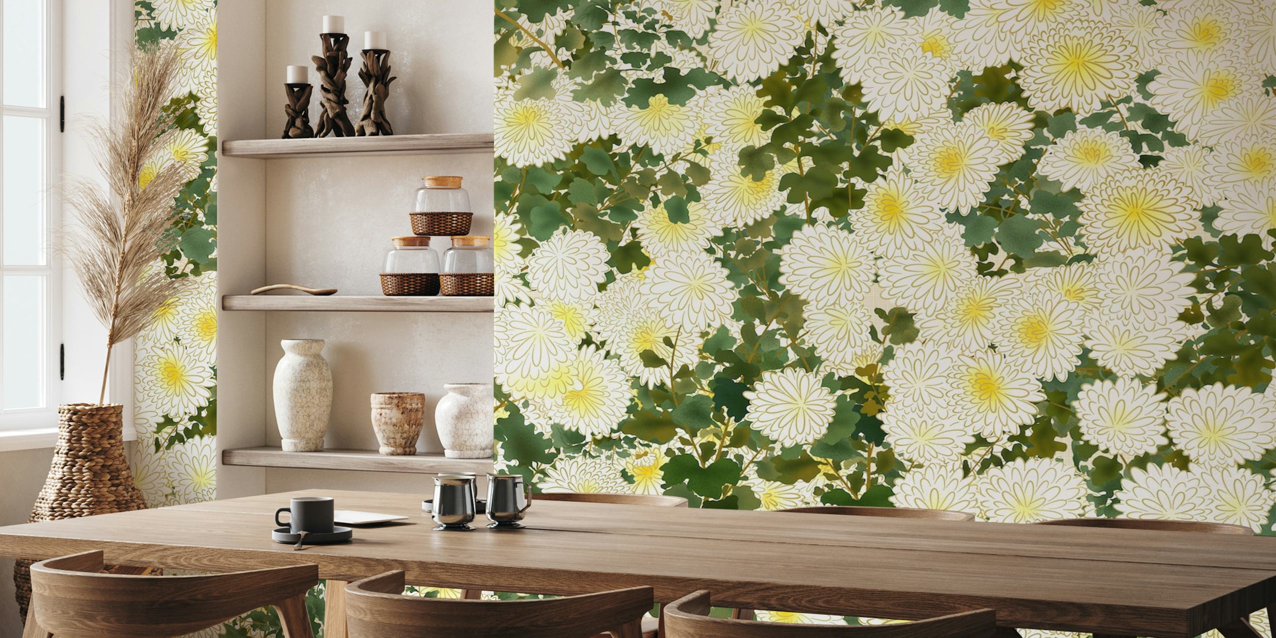 Design de papel de parede White Chrysanthemums