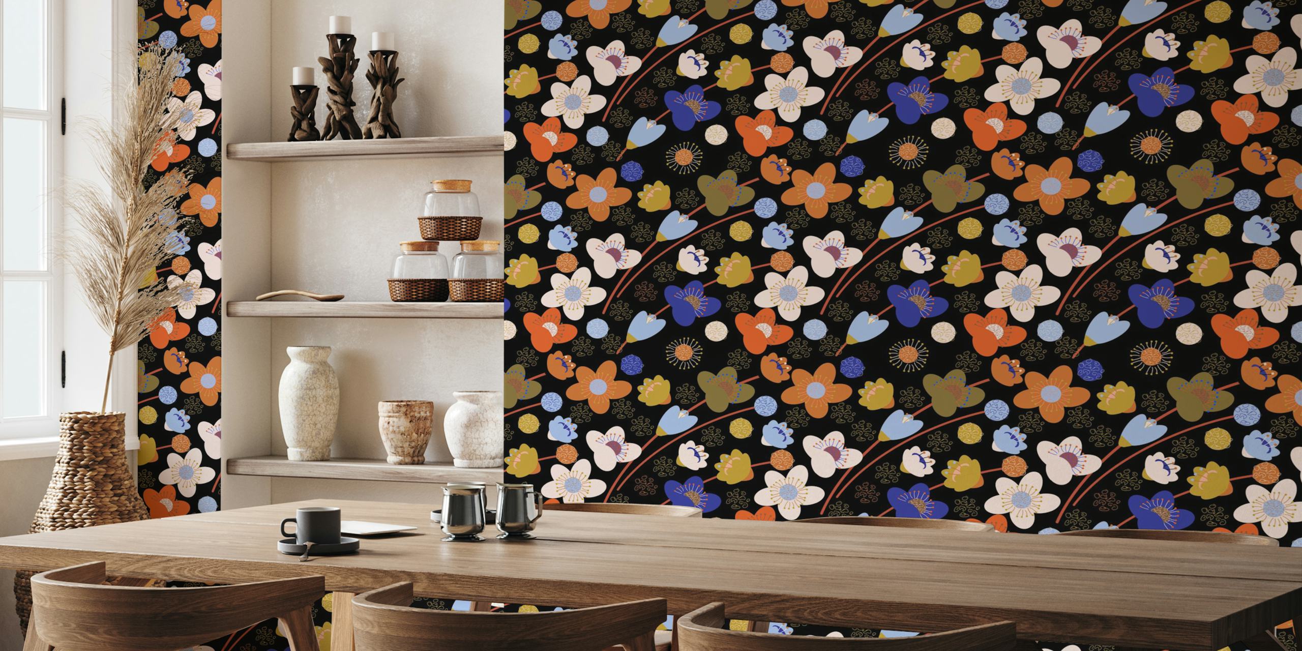 Colorful flowers with black background wallpaper