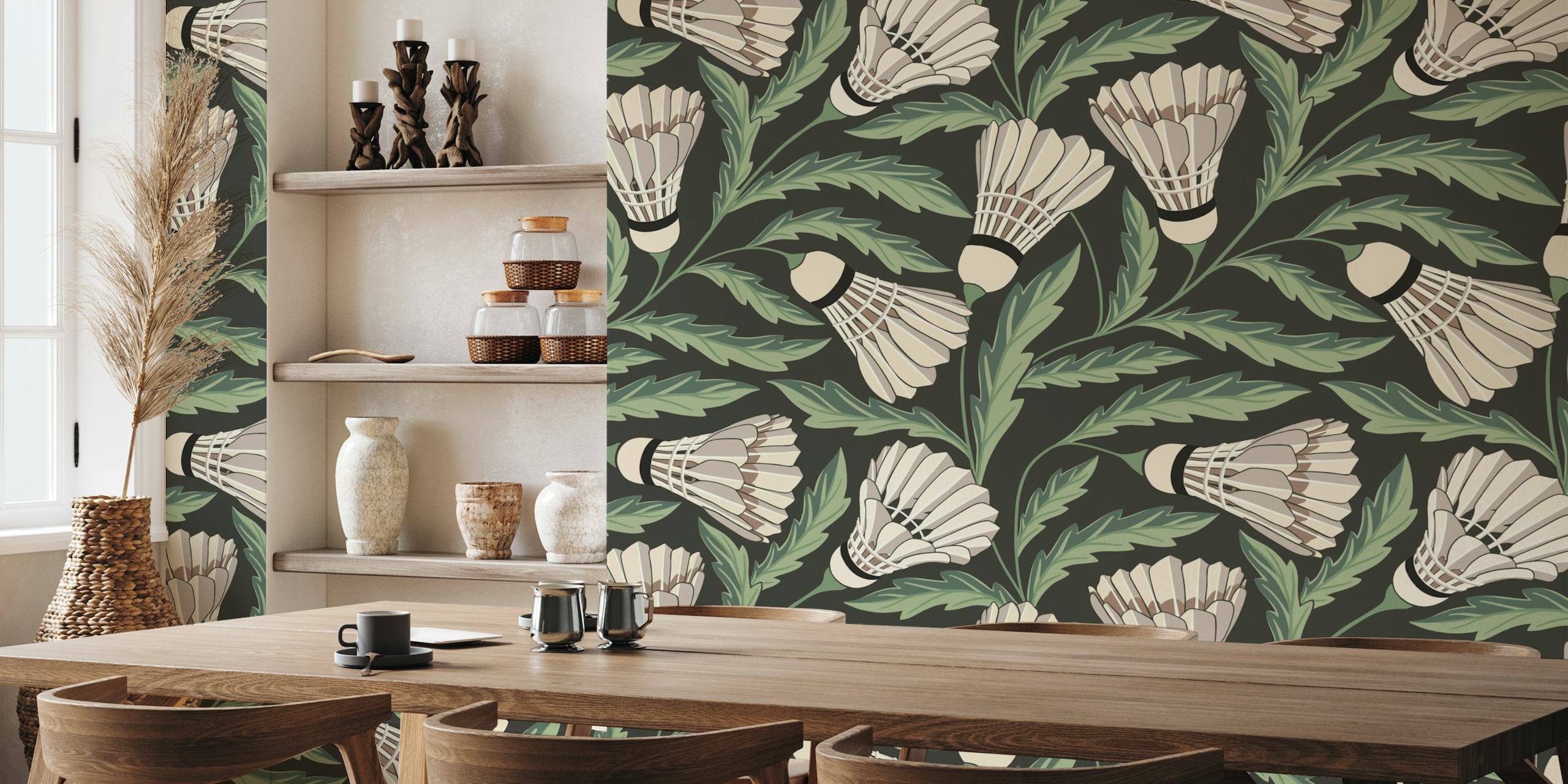Whimsical badminton plants wallpaper