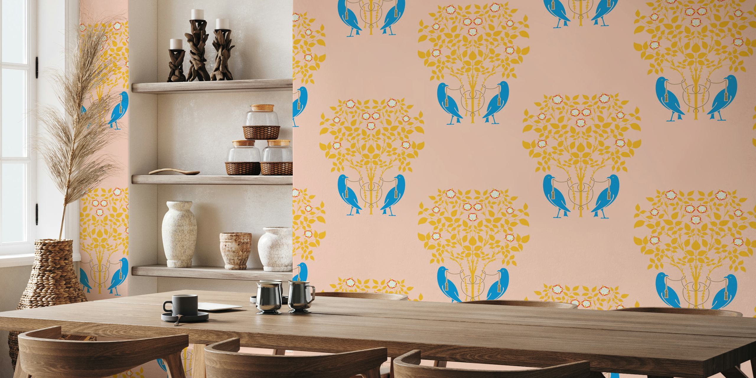 Diseño de papel pintado Art Nouveau Birds and Roses
