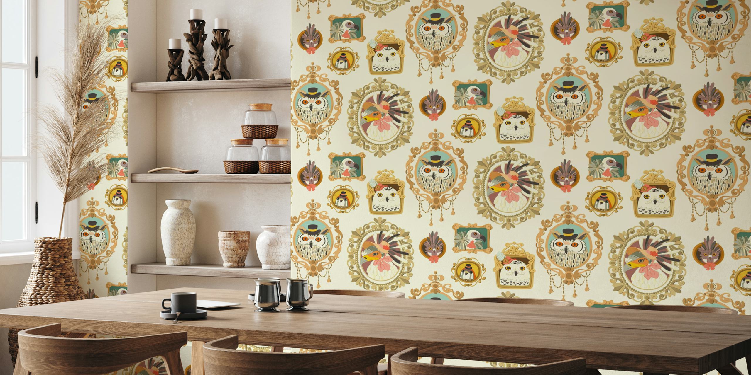 Vintage birds of prey wallpaper design