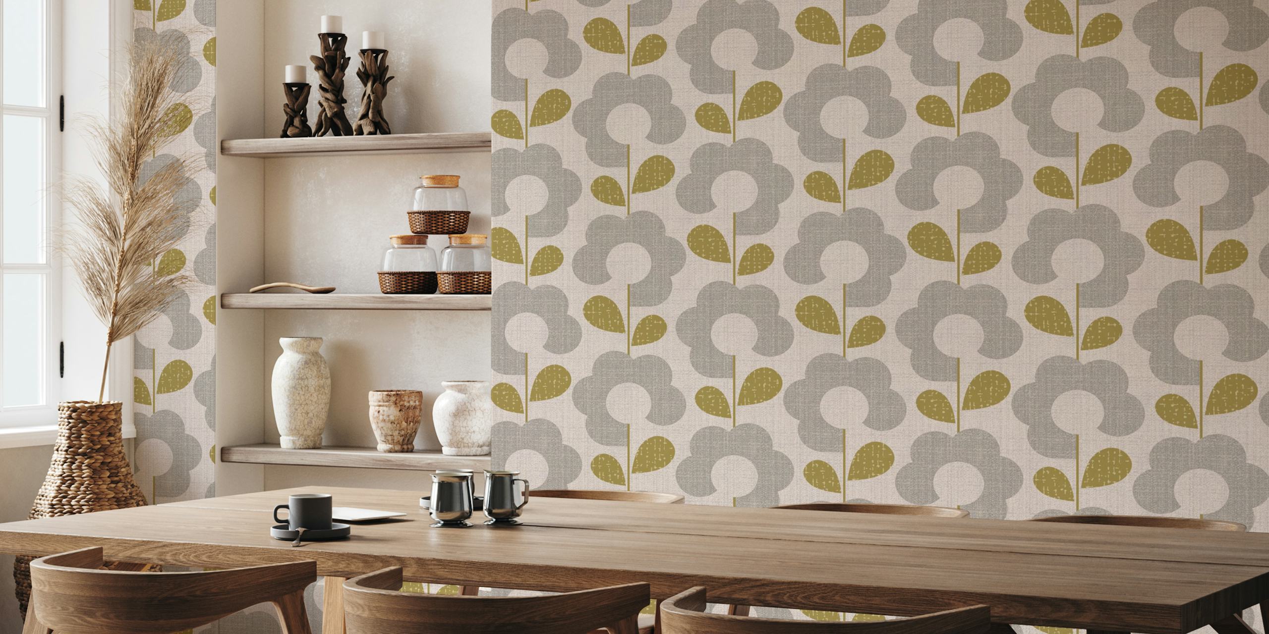 Papel pintado floral Mid-century modern en una habitación