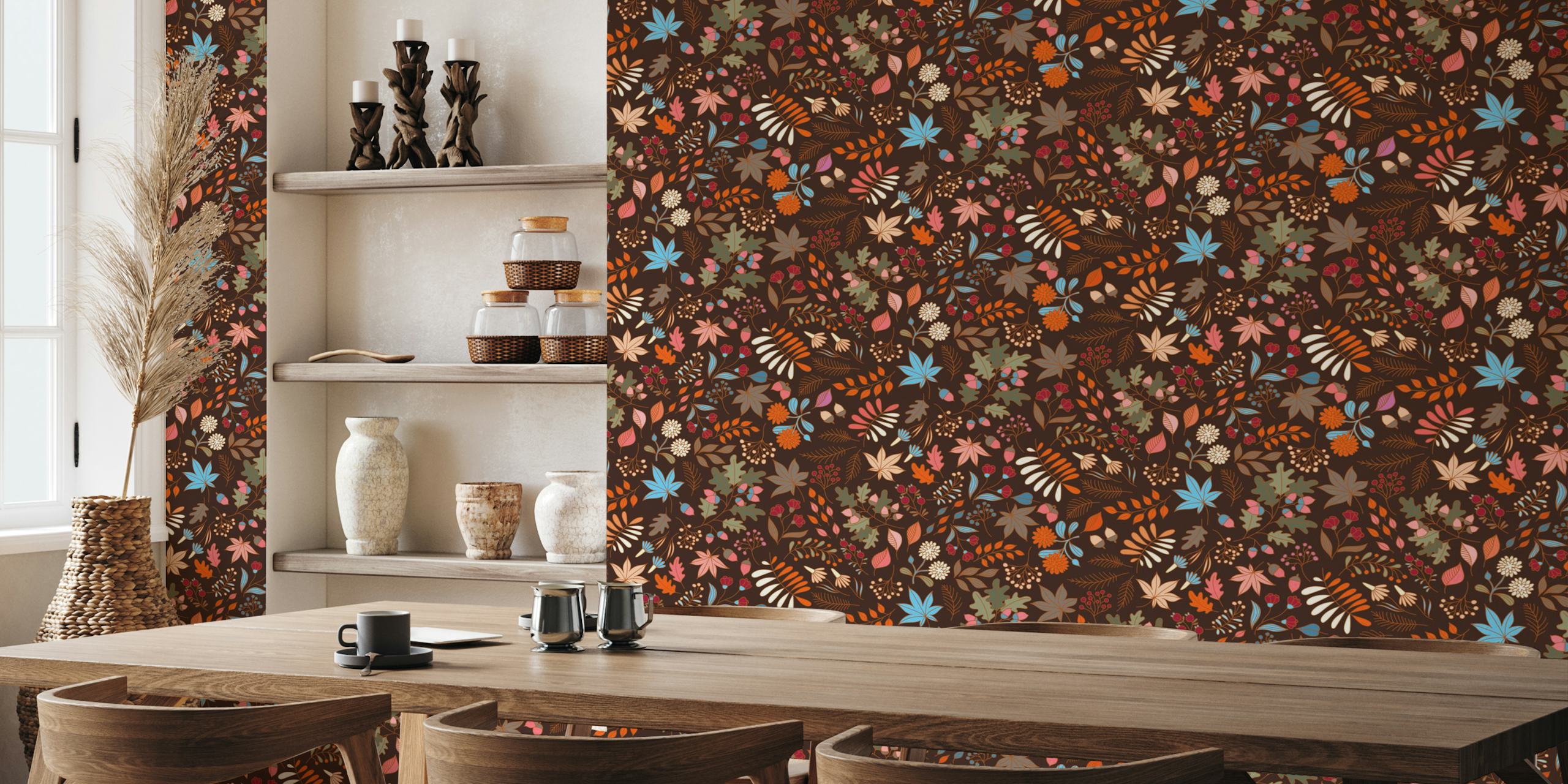 Floral wallpaper design in a room