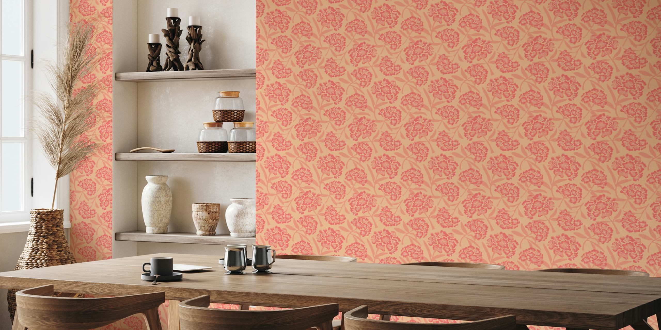 Rhododendrons retro floral wallpaper in a room