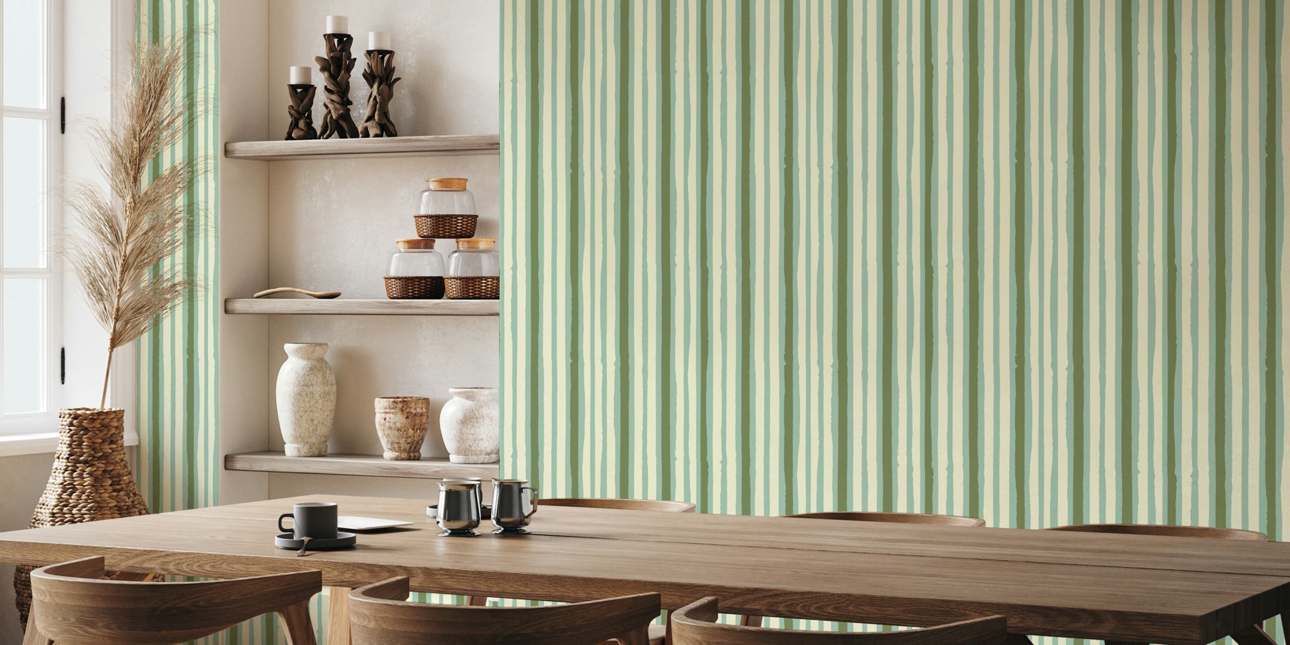 Irregular stripes sage green tapet i et rum