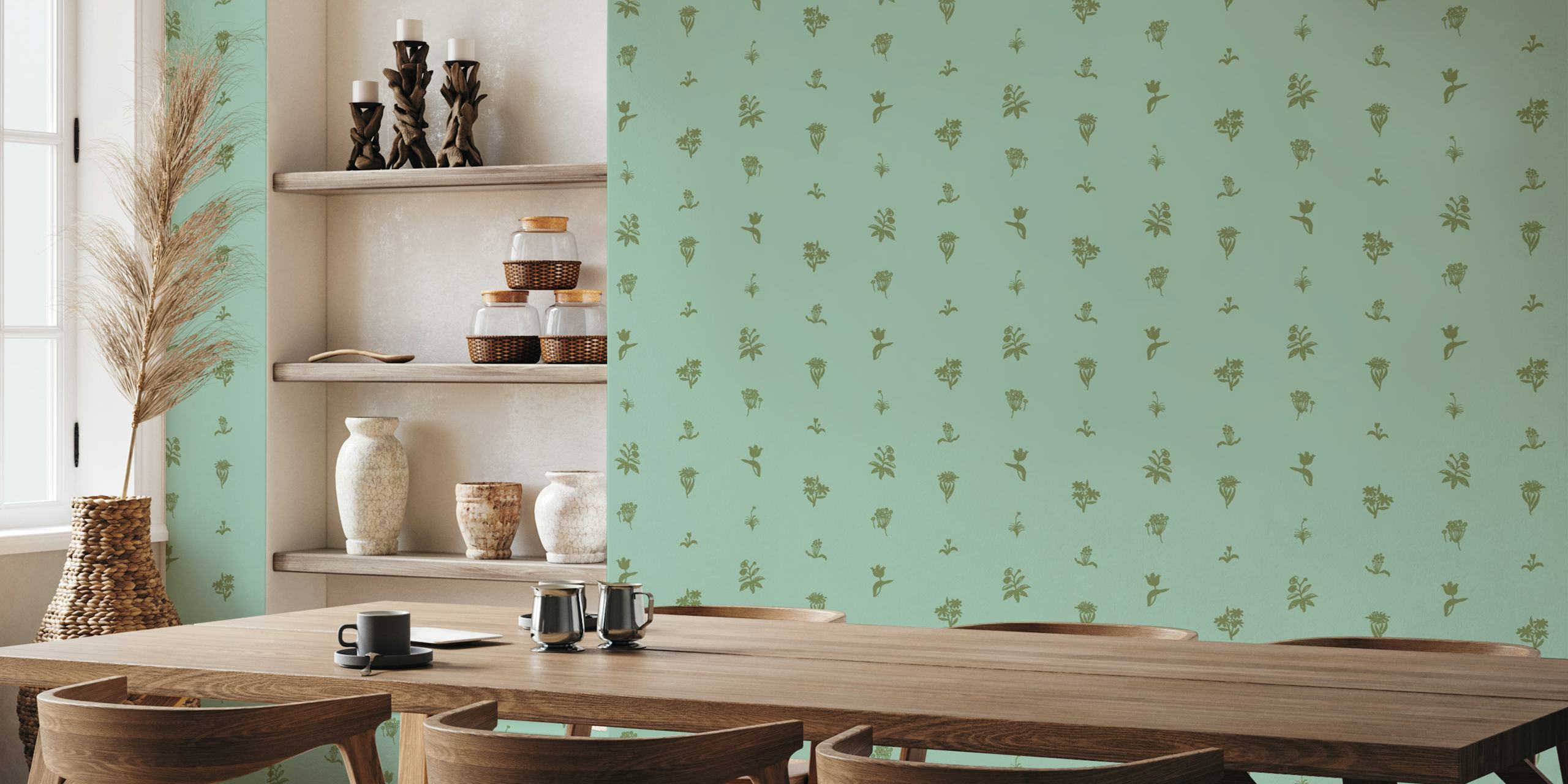 Elegant sage flower pattern on a celadon background